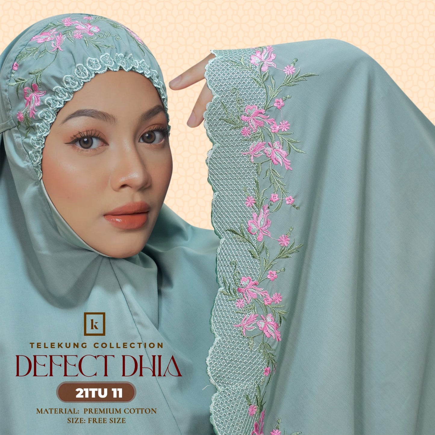 Telekung Khaulah Cantik Inspired DEFECT Dhia Cotton Series (21TU)