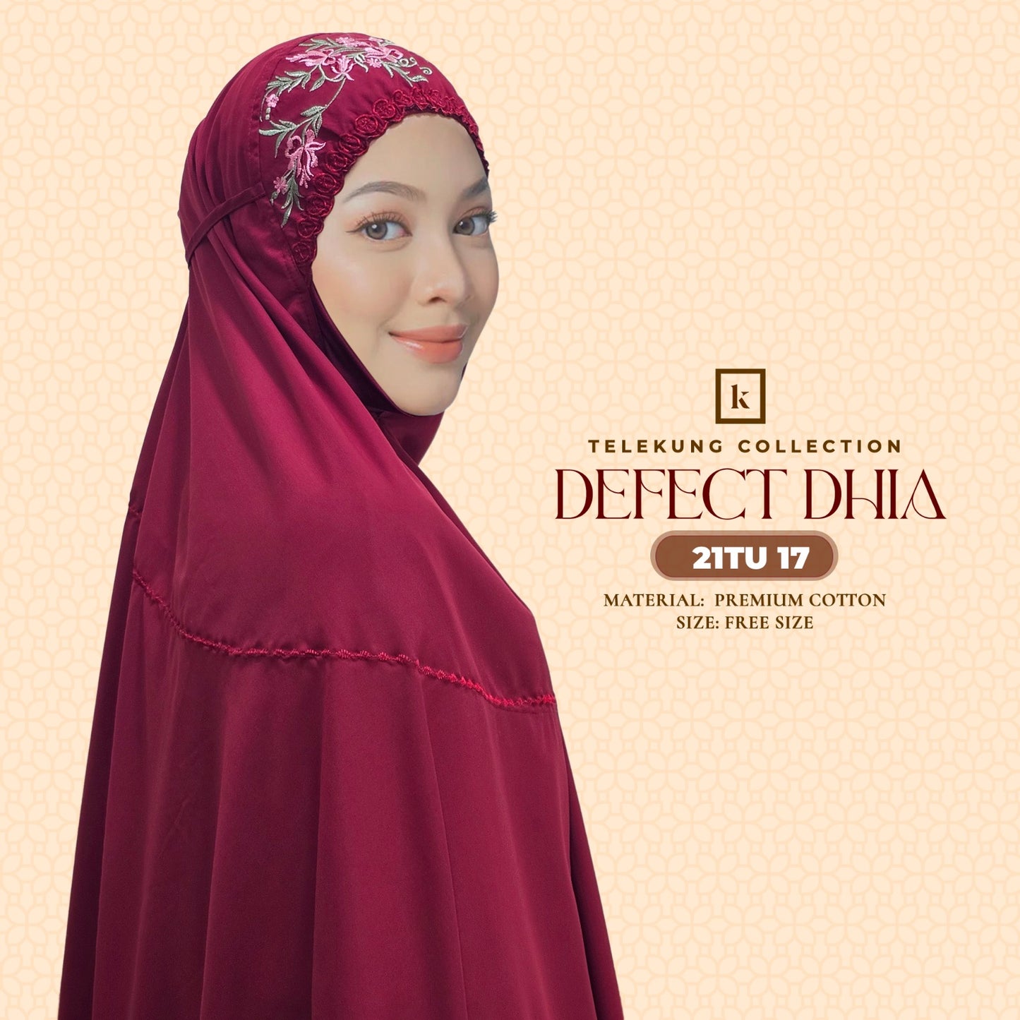 Telekung Khaulah Cantik Inspired DEFECT Dhia Cotton Series (21TU)