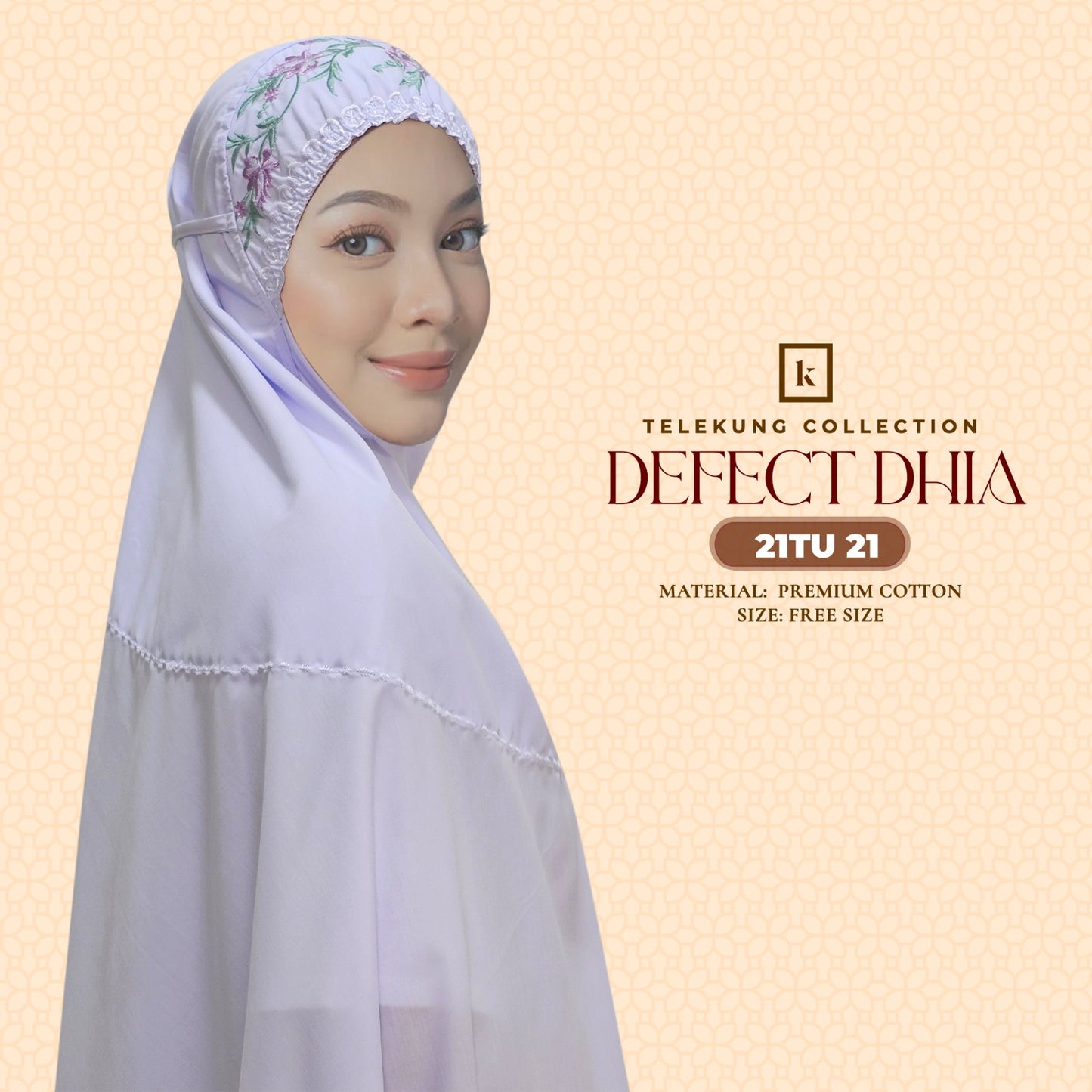 Telekung Khaulah Cantik Inspired DEFECT Dhia Cotton Series (21TU)