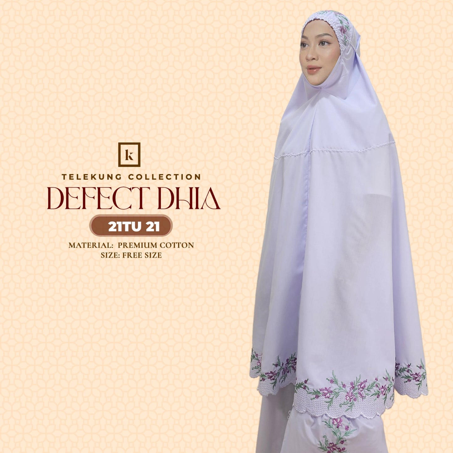 Telekung Khaulah Cantik Inspired DEFECT Dhia Cotton Series (21TU)