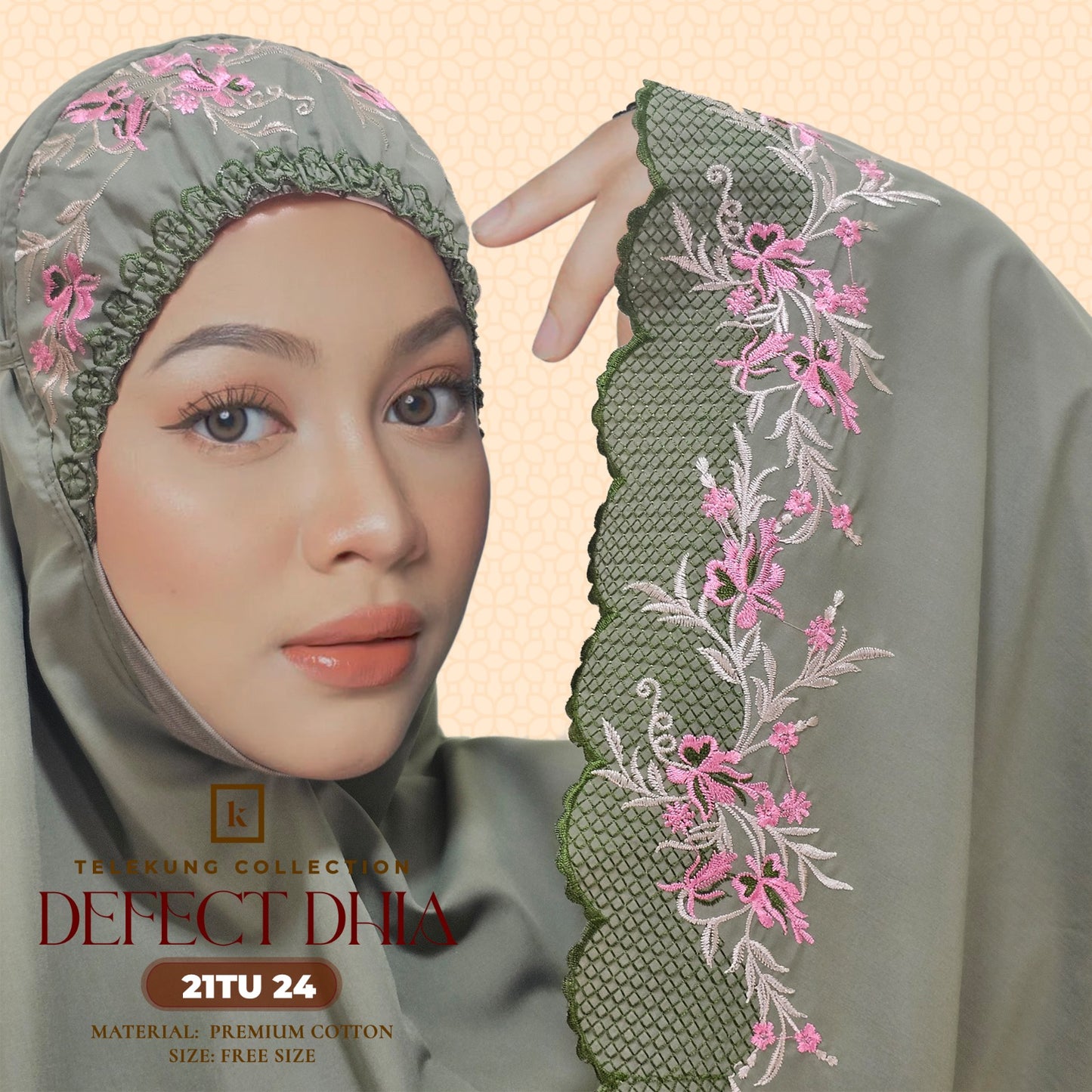 Telekung Khaulah Cantik Inspired DEFECT Dhia Cotton Series (21TU)