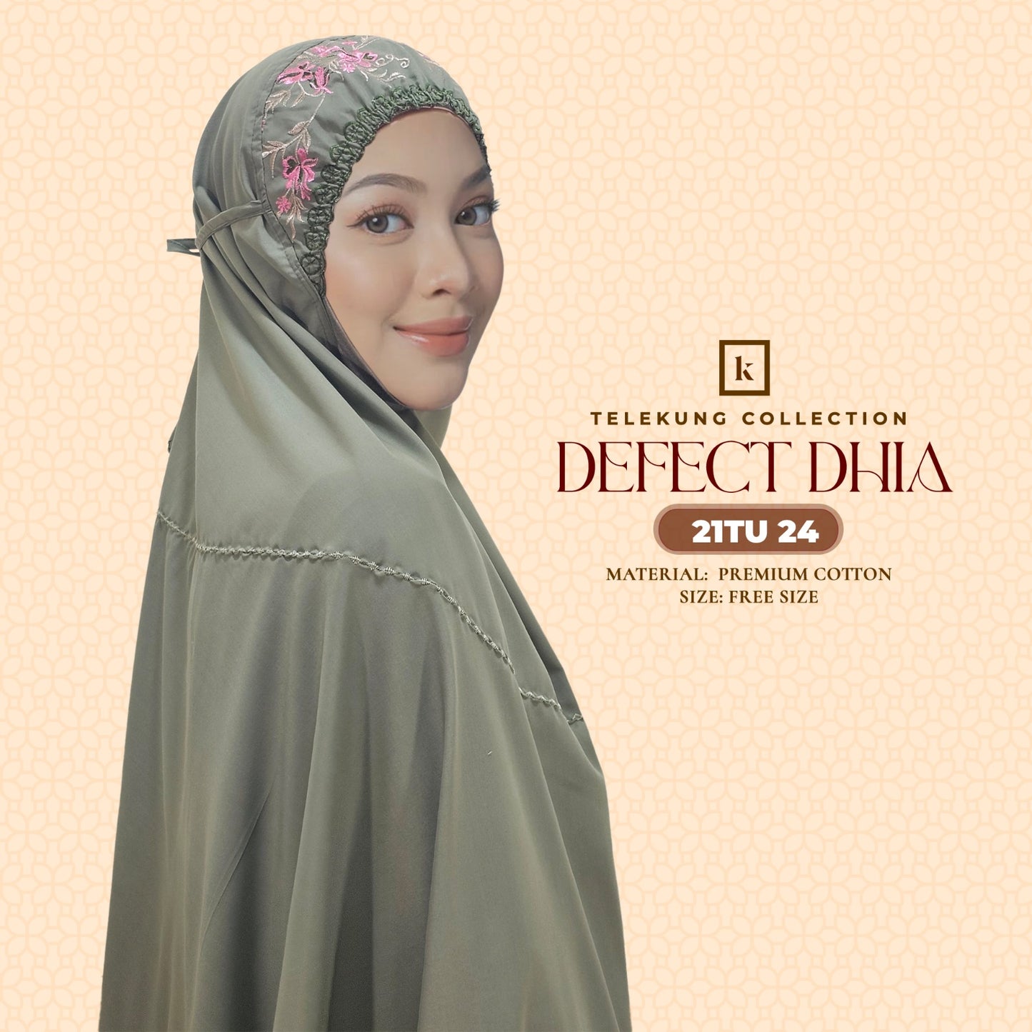 Telekung Khaulah Cantik Inspired DEFECT Dhia Cotton Series (21TU)