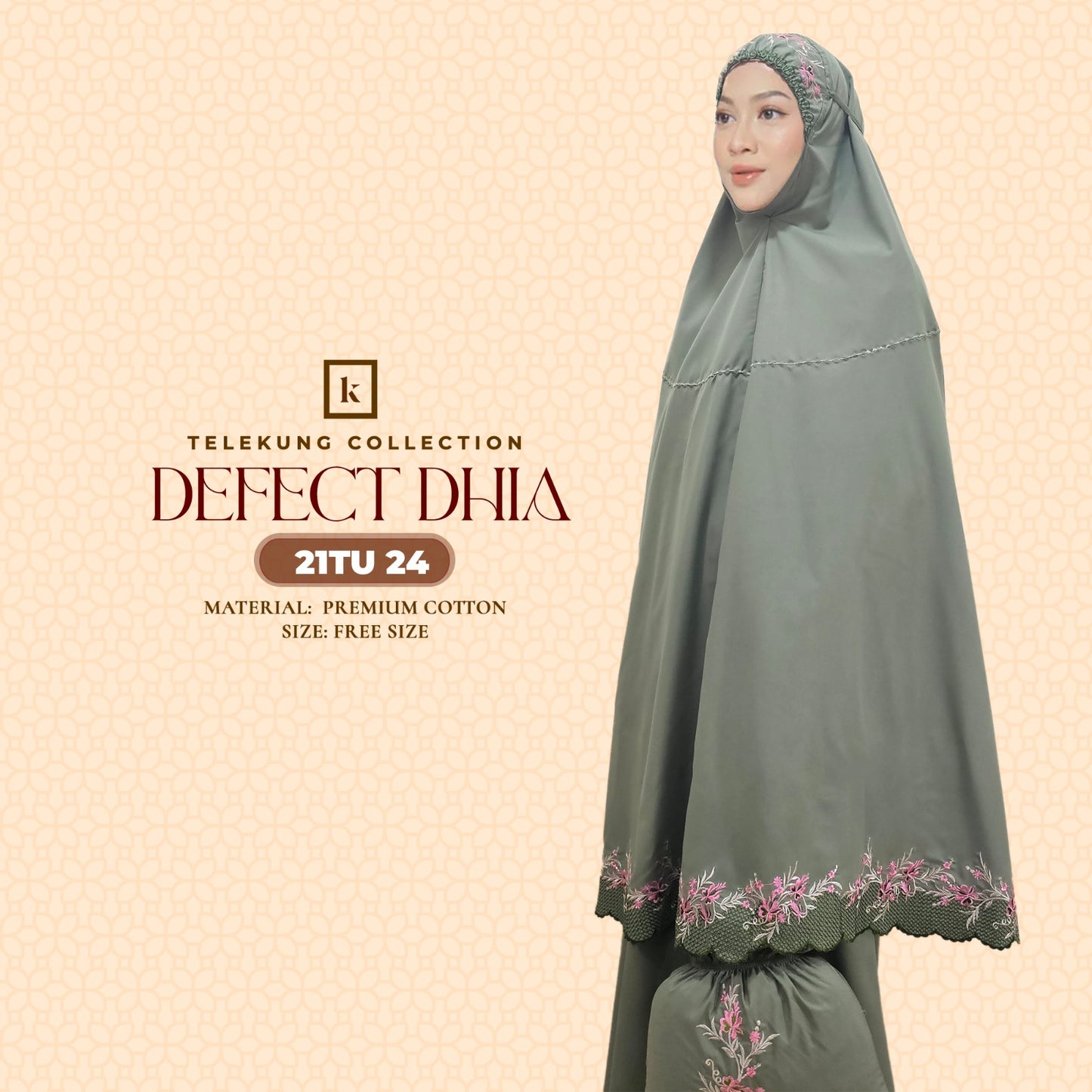 Telekung Khaulah Cantik Inspired DEFECT Dhia Cotton Series (21TU)