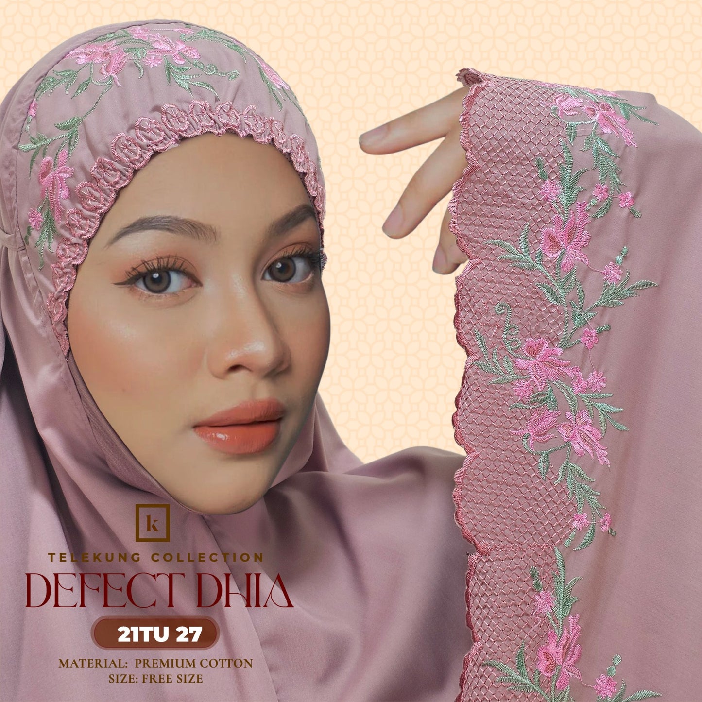 Telekung Khaulah Cantik Inspired DEFECT Dhia Cotton Series (21TU)