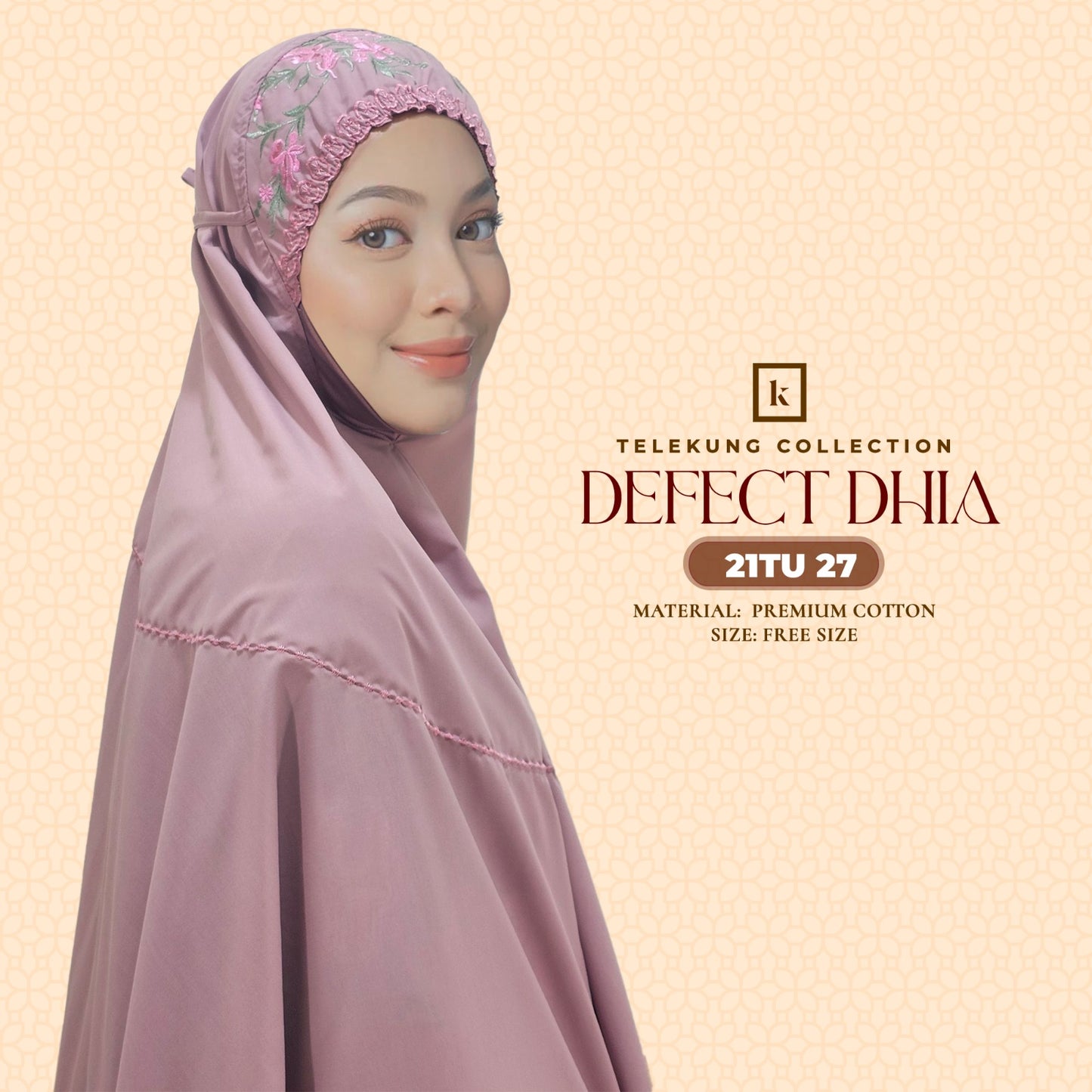 Telekung Khaulah Cantik Inspired DEFECT Dhia Cotton Series (21TU)