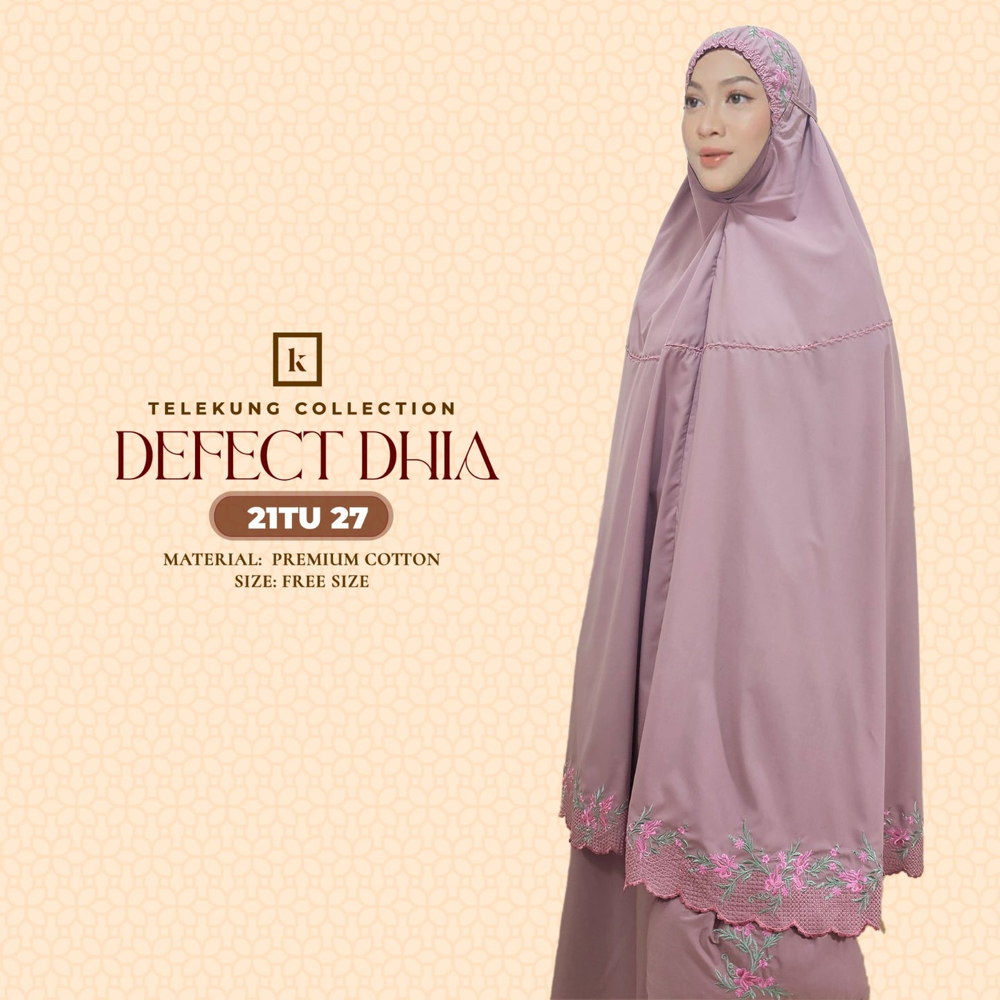 Telekung Khaulah Cantik Inspired DEFECT Dhia Cotton Series (21TU)