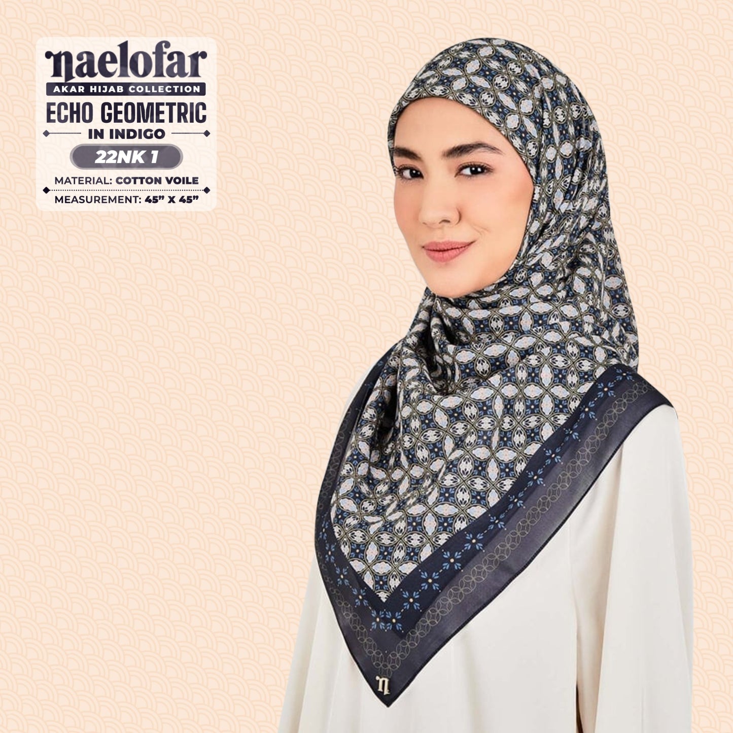 Naelofar Inspired Echo Geometric Cotton Voile SQ (22NK)