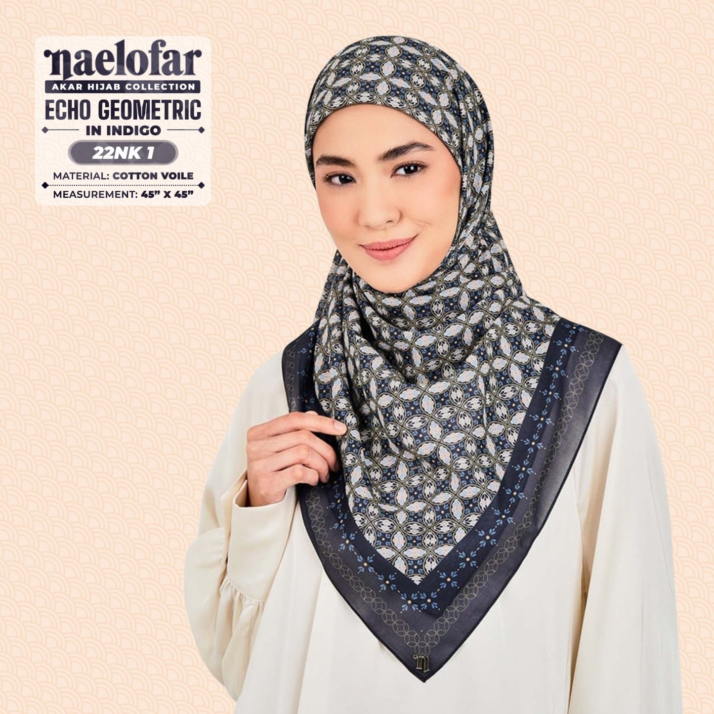 Naelofar Inspired Echo Geometric Cotton Voile SQ (22NK)