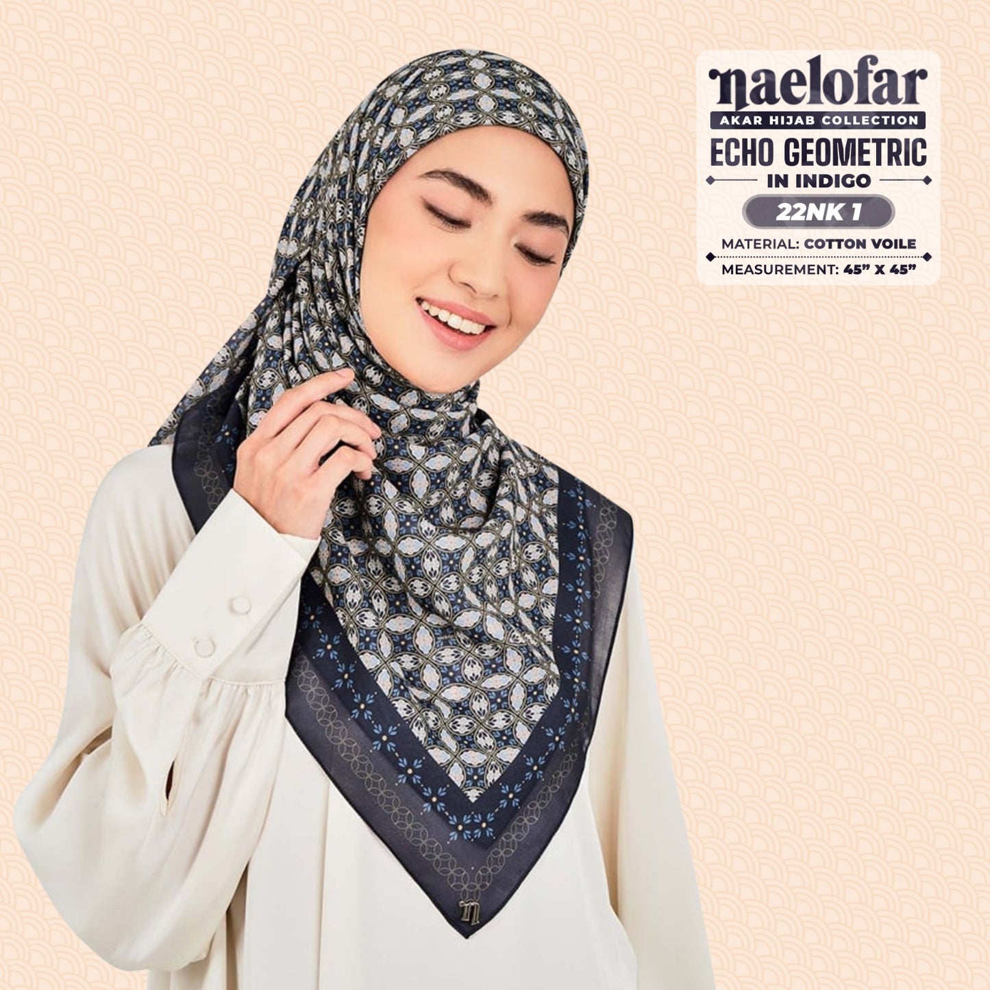 Naelofar Inspired Echo Geometric Cotton Voile SQ (22NK)