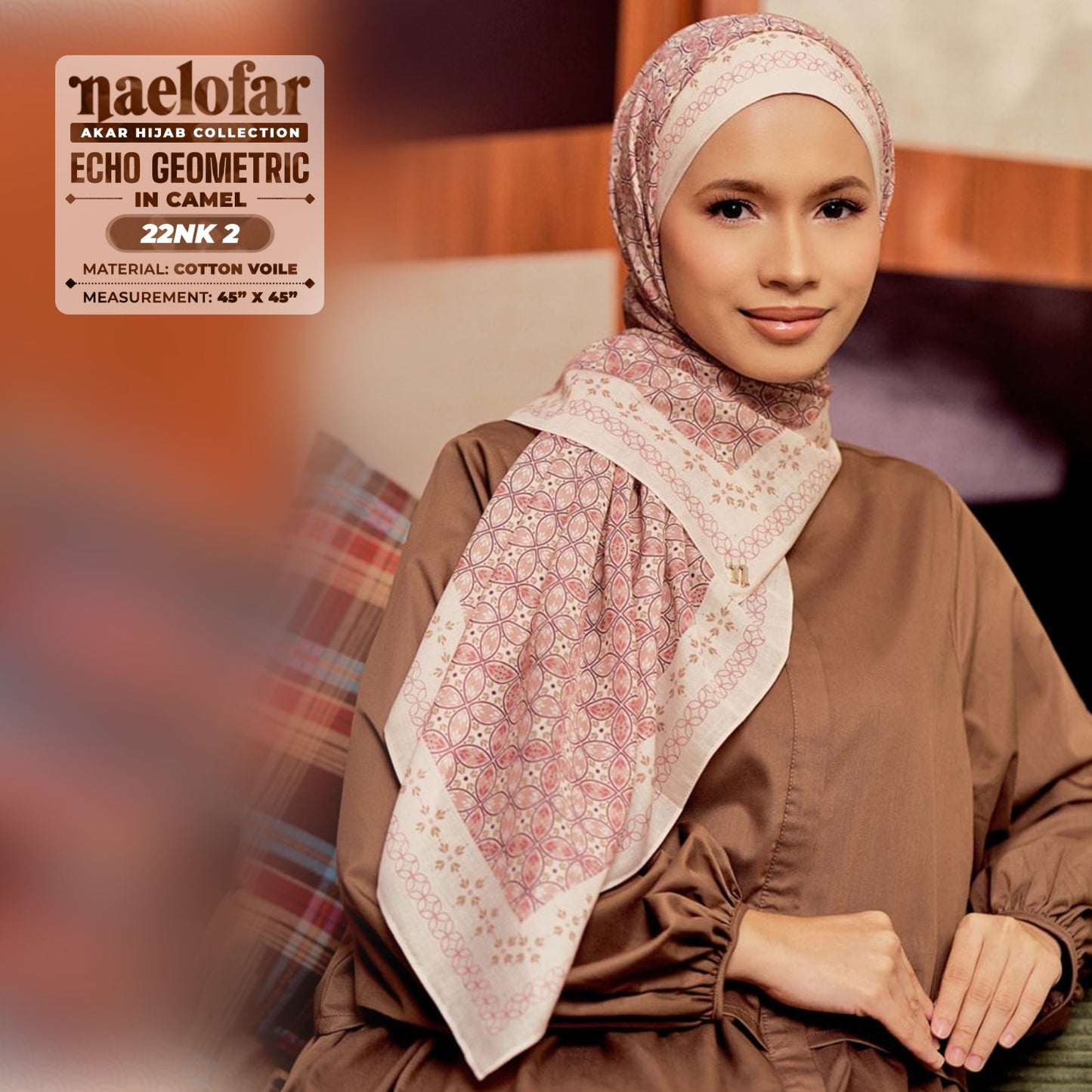 Naelofar Inspired Echo Geometric Cotton Voile SQ (22NK)
