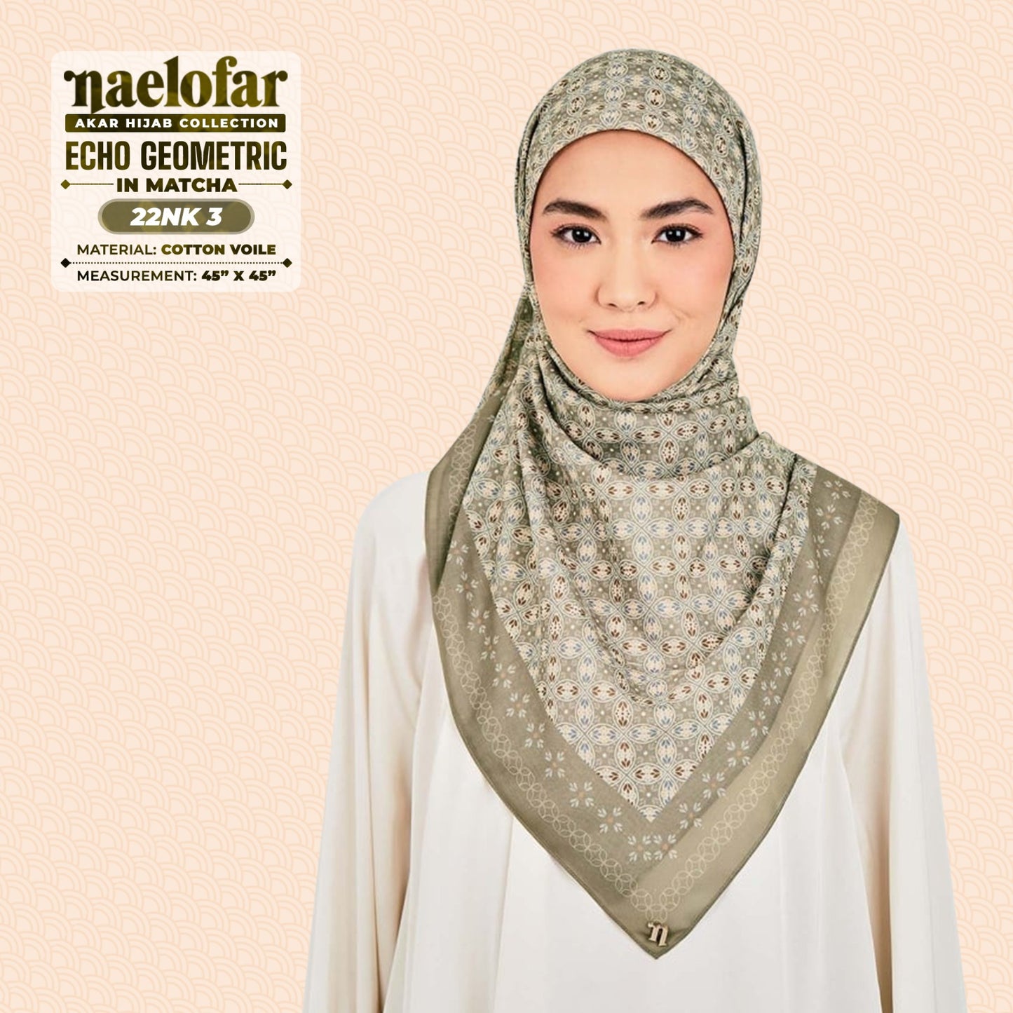 Naelofar Inspired Echo Geometric Cotton Voile SQ (22NK)