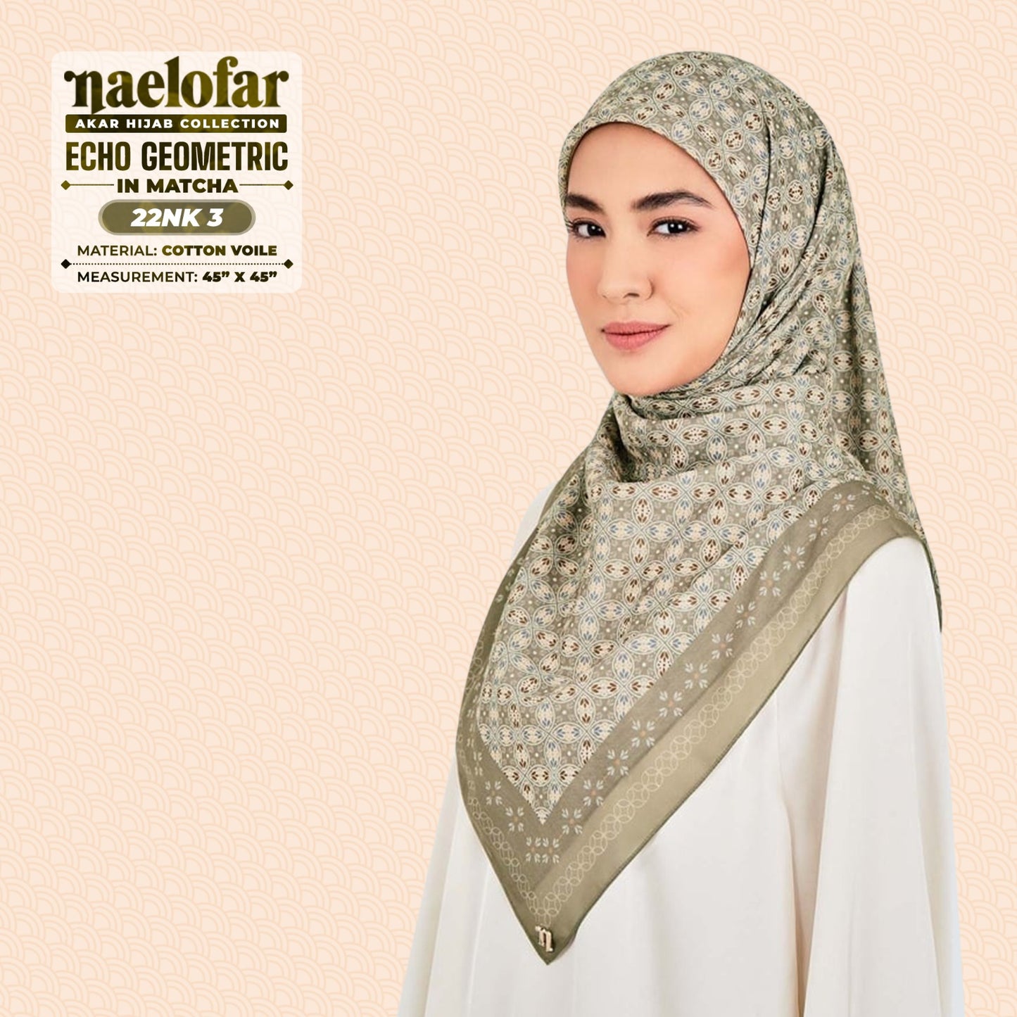 Naelofar Inspired Echo Geometric Cotton Voile SQ (22NK)