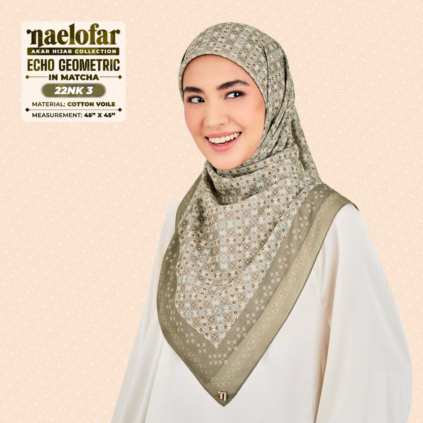Naelofar Inspired Echo Geometric Cotton Voile SQ (22NK)