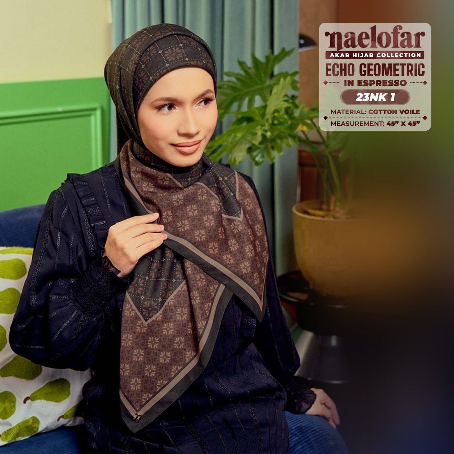 Naelofar Inspired Echo Geometric Printed Cotton Voile SQ (23NK)