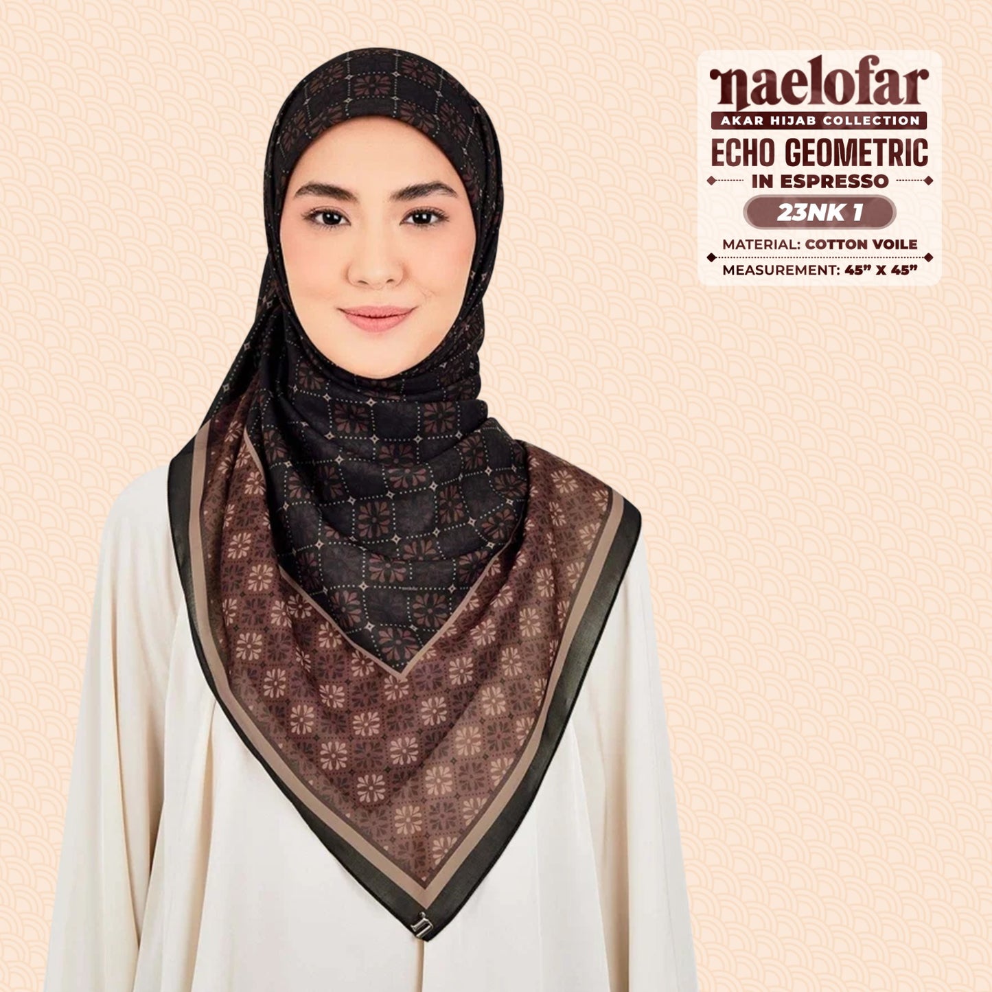 Naelofar Inspired Echo Geometric Printed Cotton Voile SQ (23NK)