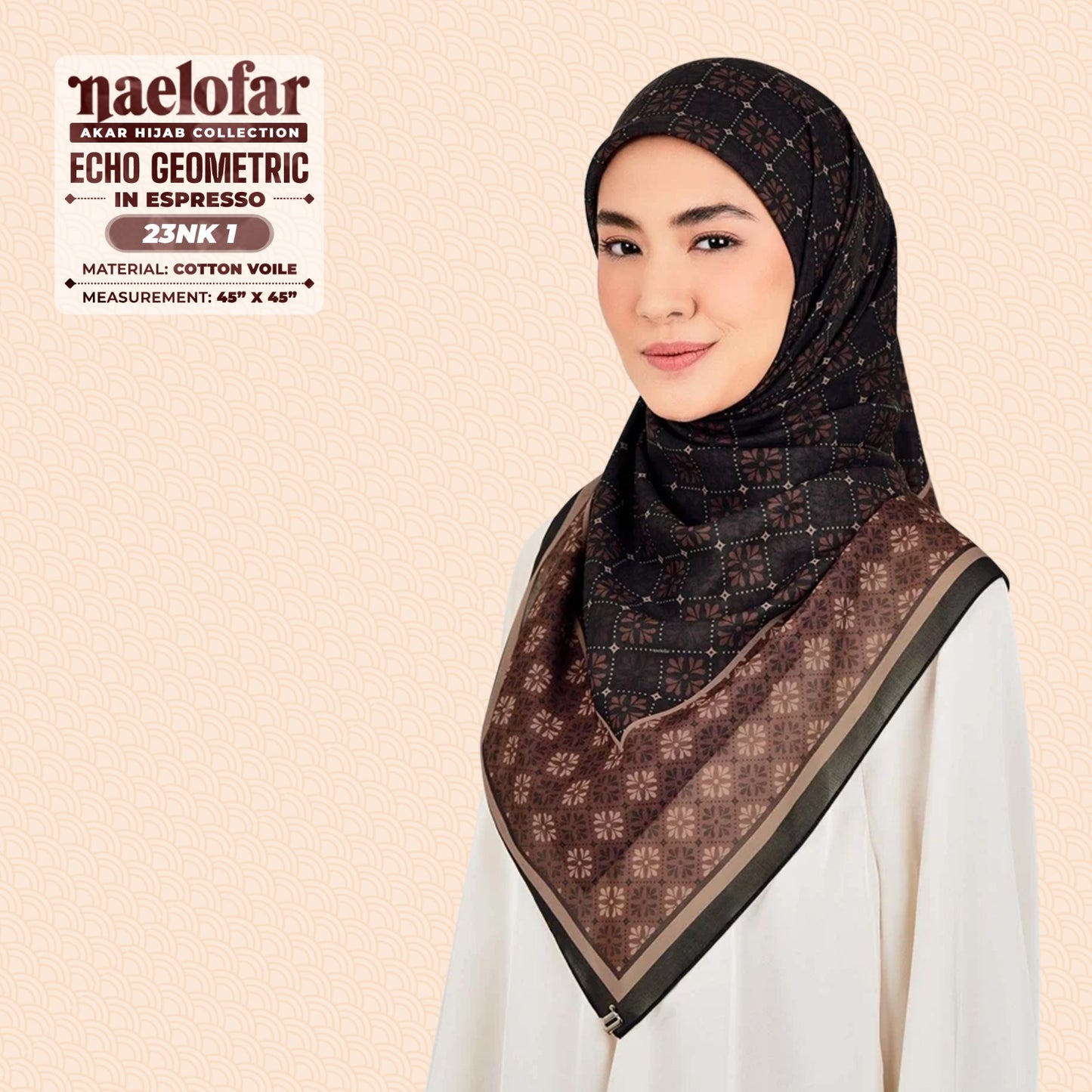 Naelofar Inspired Echo Geometric Printed Cotton Voile SQ (23NK)