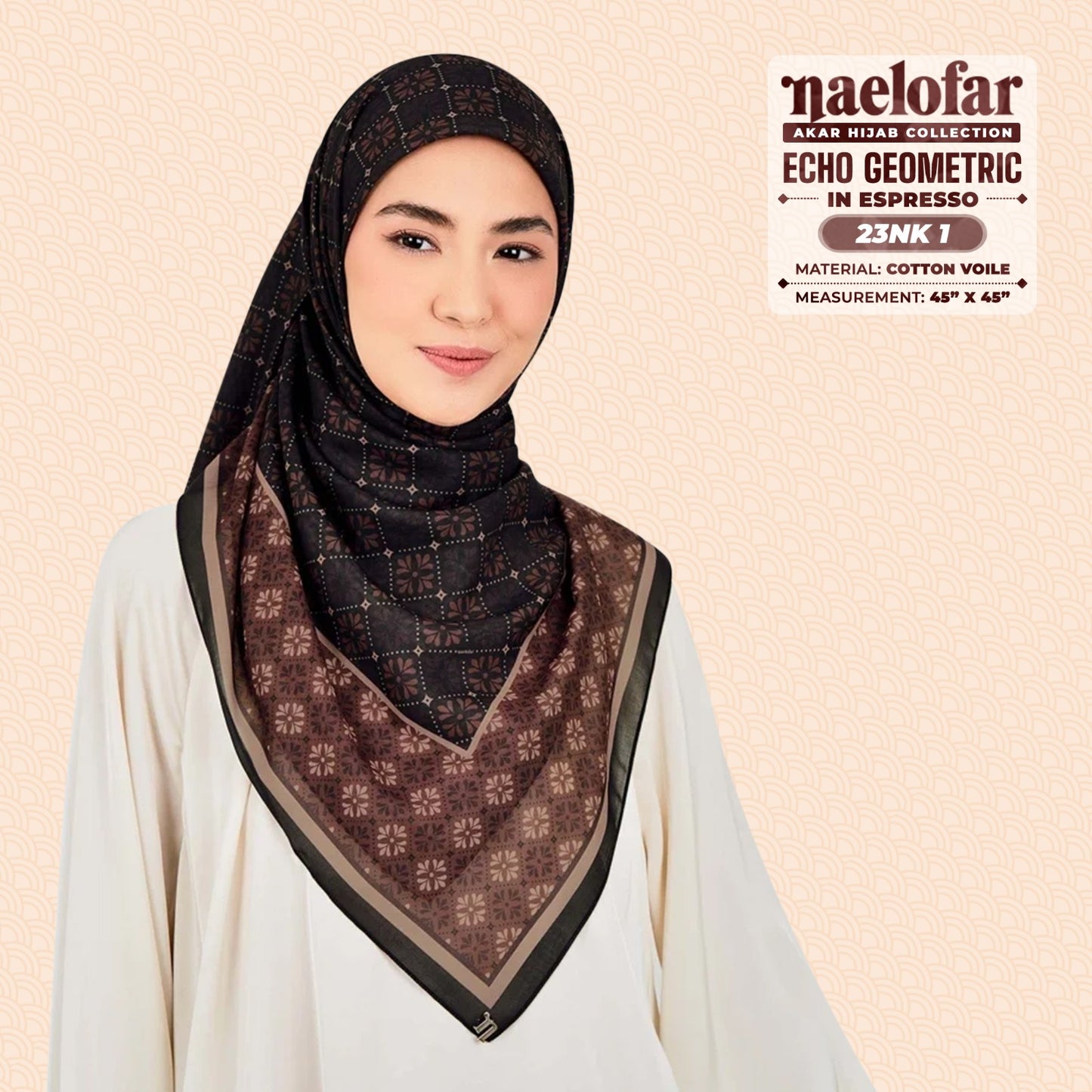Naelofar Inspired Echo Geometric Printed Cotton Voile SQ (23NK)