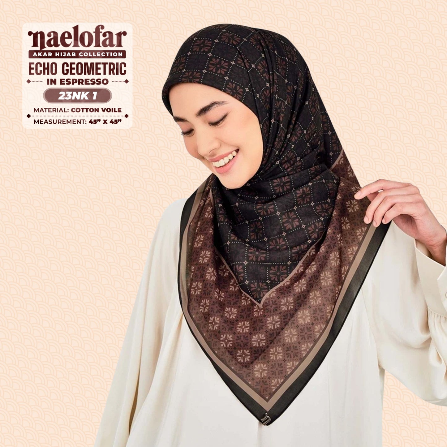 Naelofar Inspired Echo Geometric Printed Cotton Voile SQ (23NK)