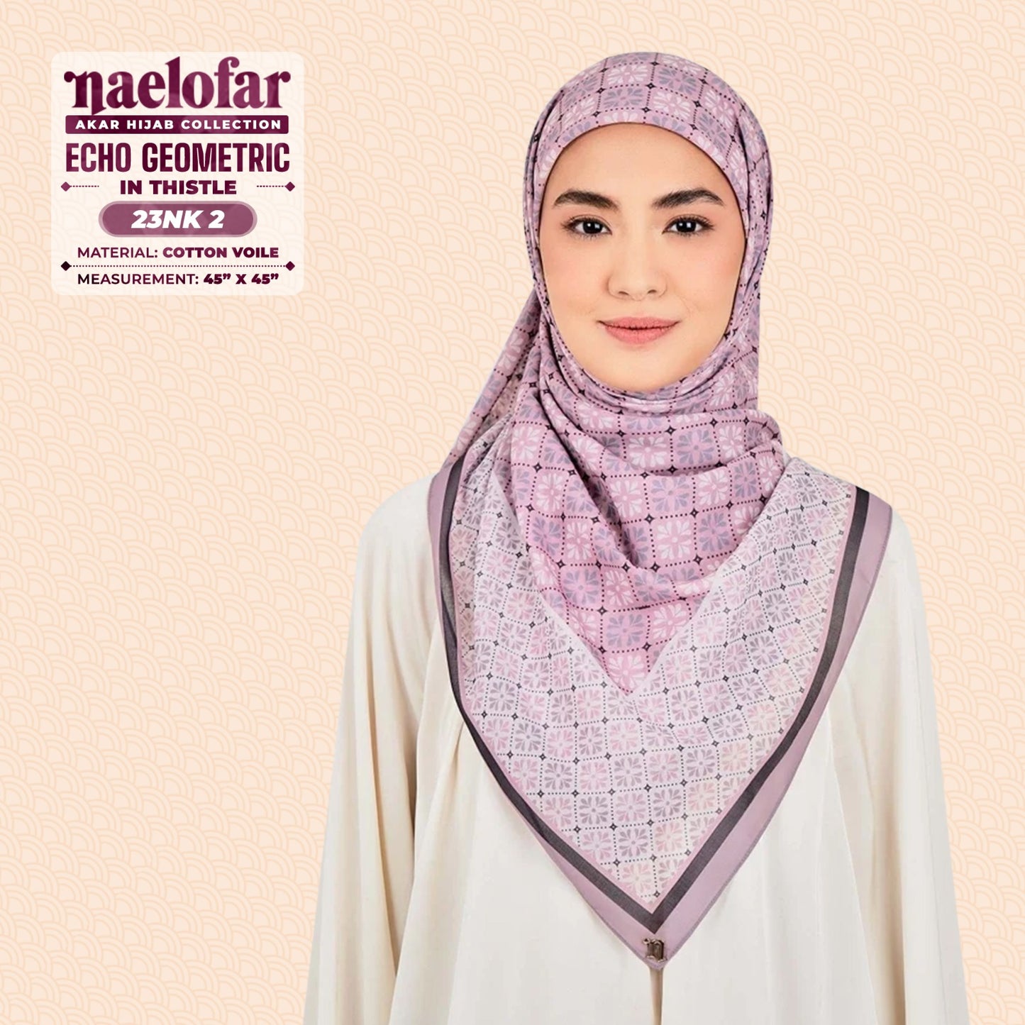 Naelofar Inspired Echo Geometric Printed Cotton Voile SQ (23NK)