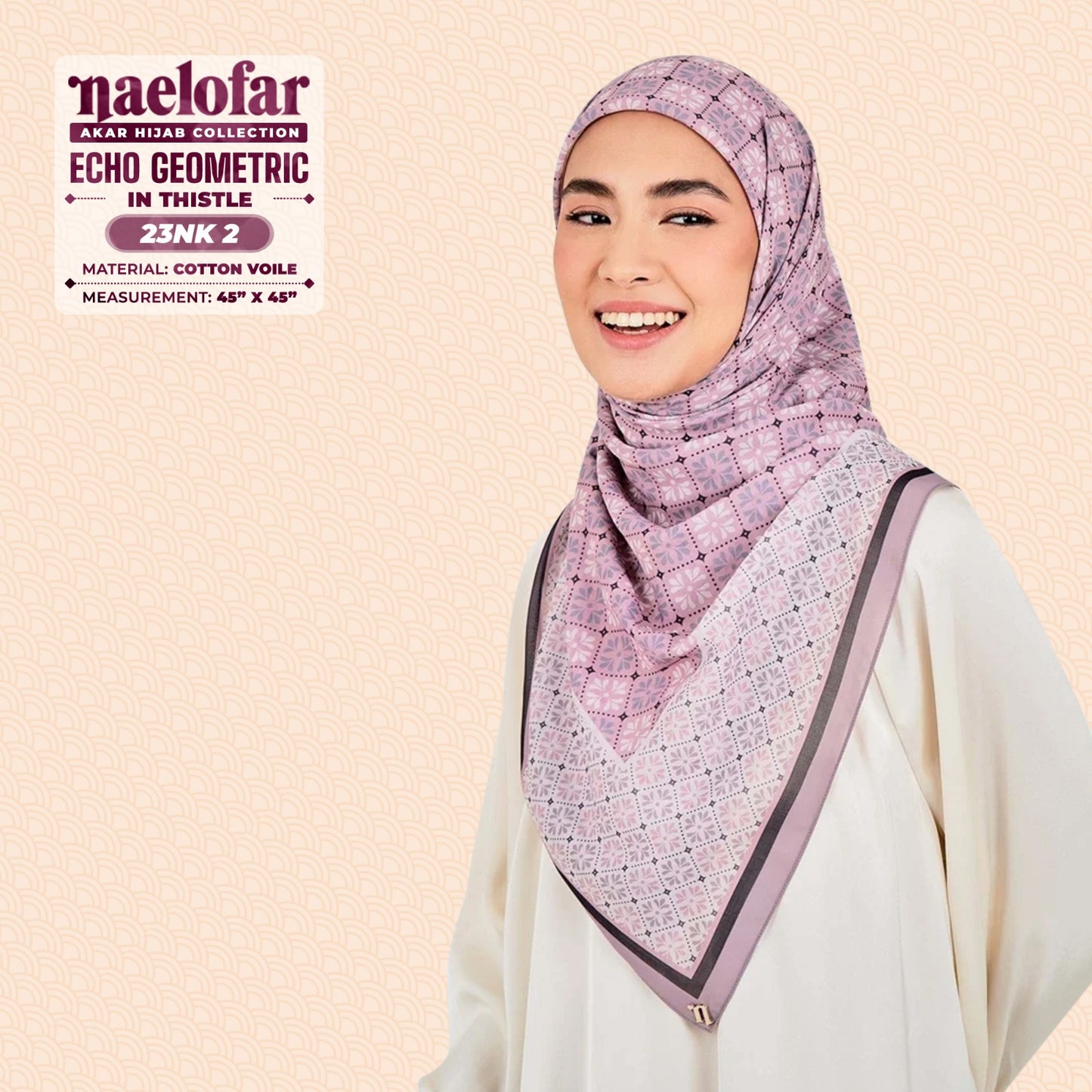 Naelofar Inspired Echo Geometric Printed Cotton Voile SQ (23NK)