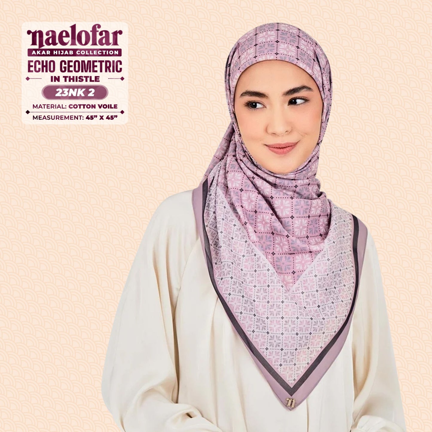 Naelofar Inspired Echo Geometric Printed Cotton Voile SQ (23NK)