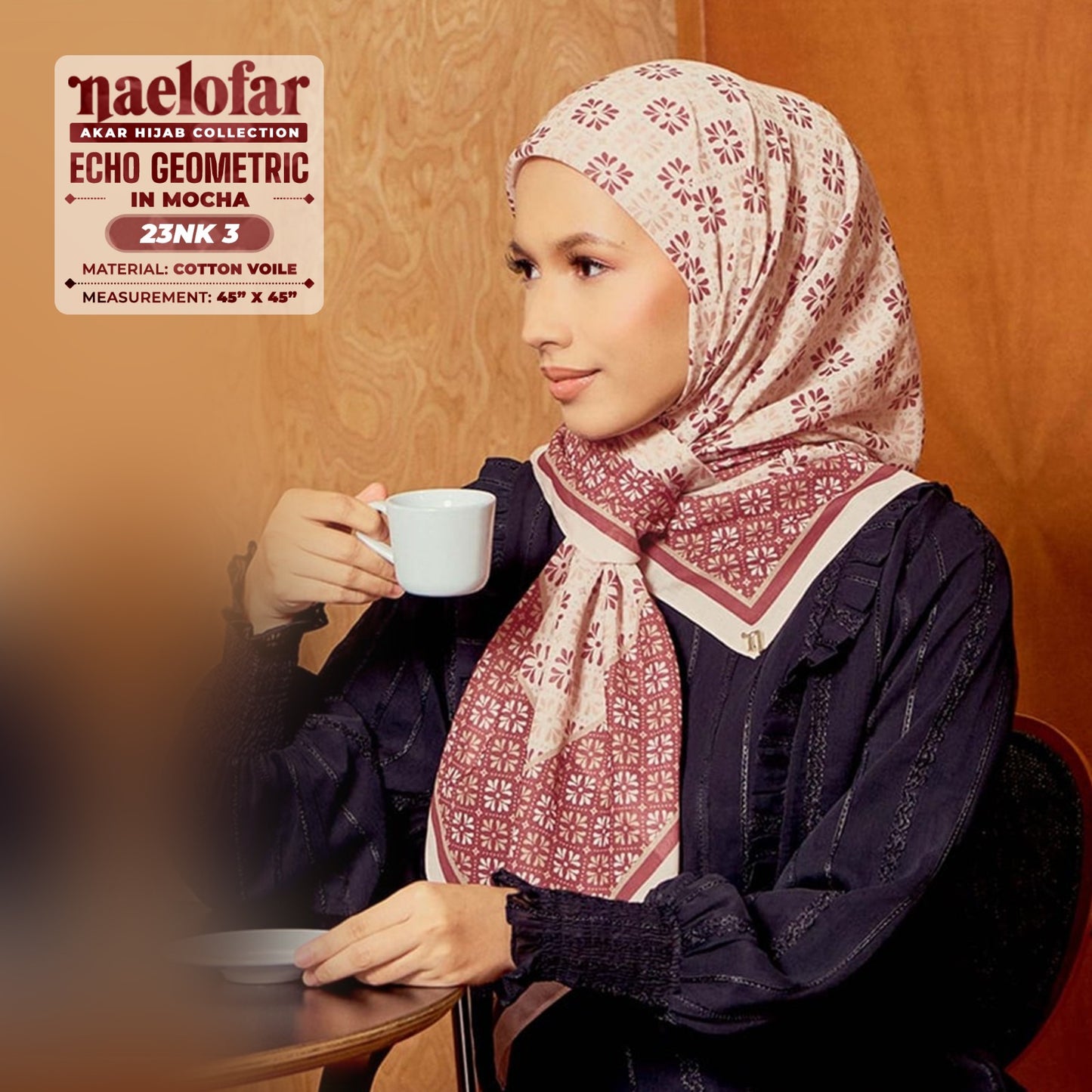 Naelofar Inspired Echo Geometric Printed Cotton Voile SQ (23NK)
