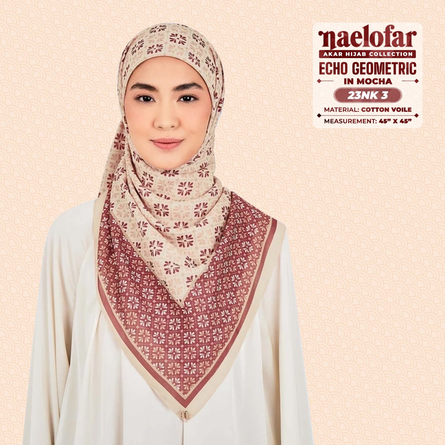 Naelofar Inspired Echo Geometric Printed Cotton Voile SQ (23NK)
