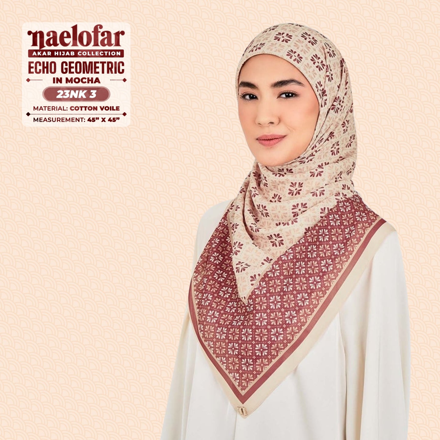 Naelofar Inspired Echo Geometric Printed Cotton Voile SQ (23NK)
