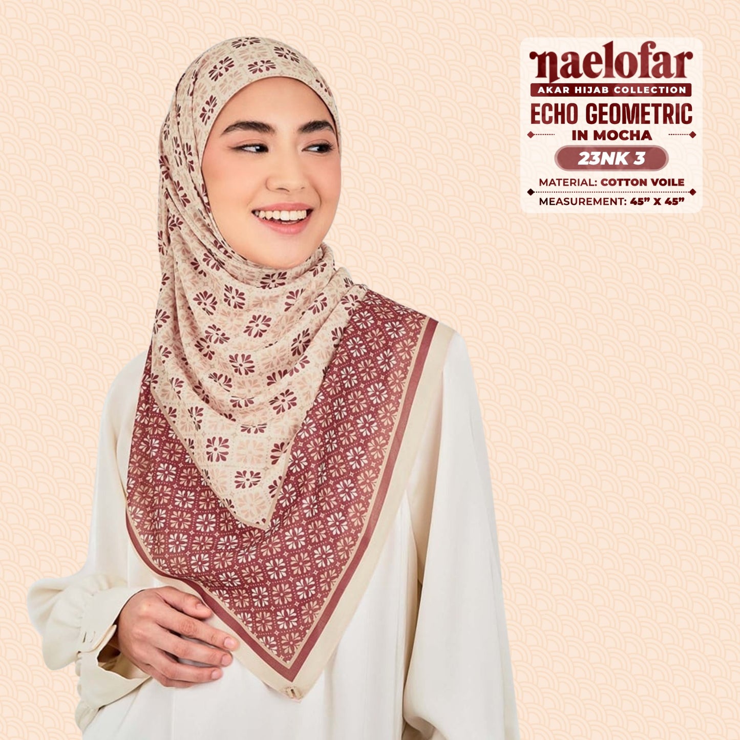 Naelofar Inspired Echo Geometric Printed Cotton Voile SQ (23NK)