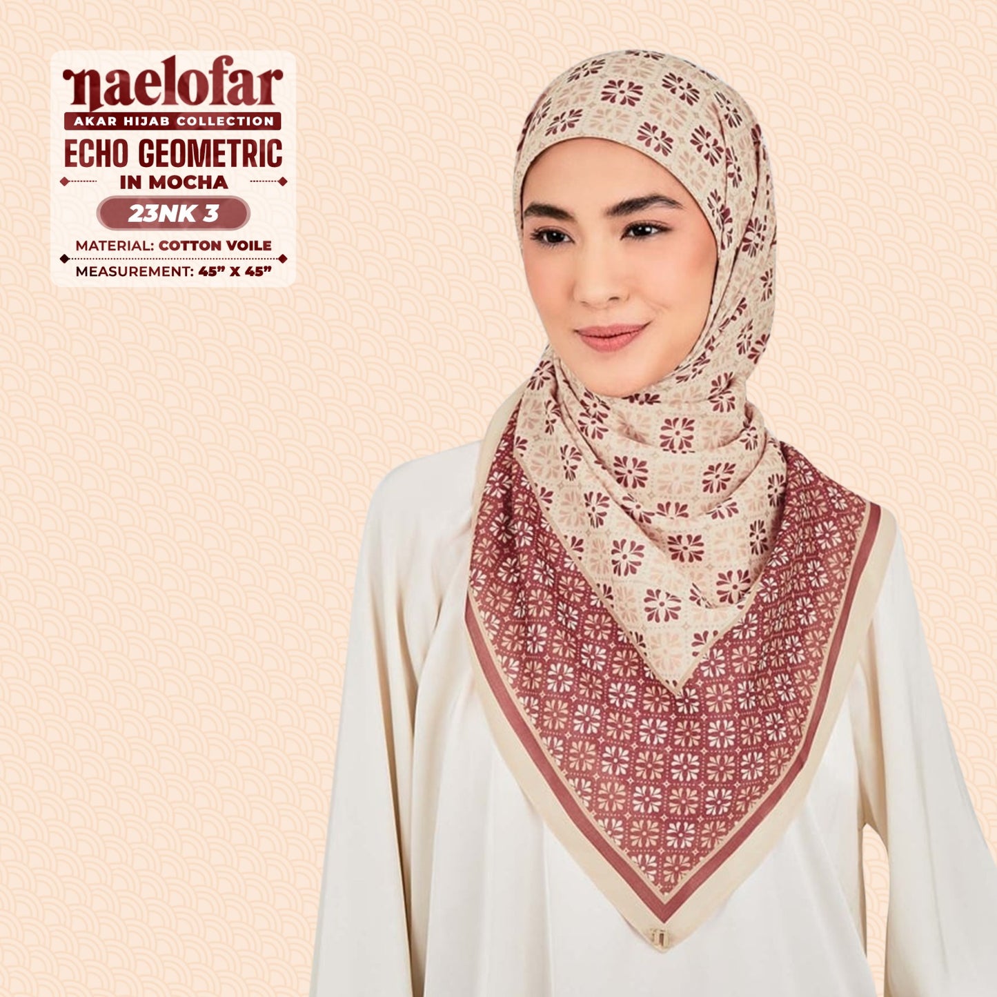 Naelofar Inspired Echo Geometric Printed Cotton Voile SQ (23NK)