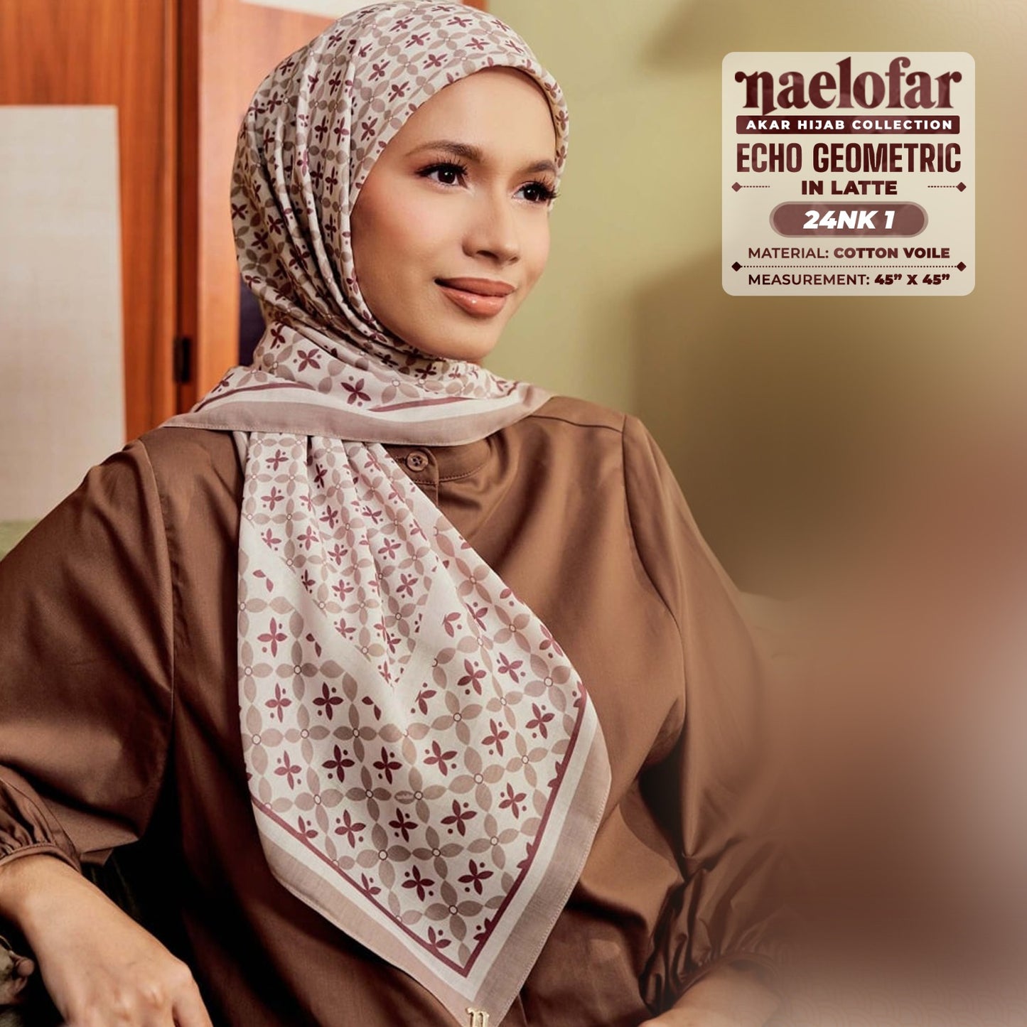 Naelofar Inspired Echo Geometric Printed Cotton Voile SQ (24NK)