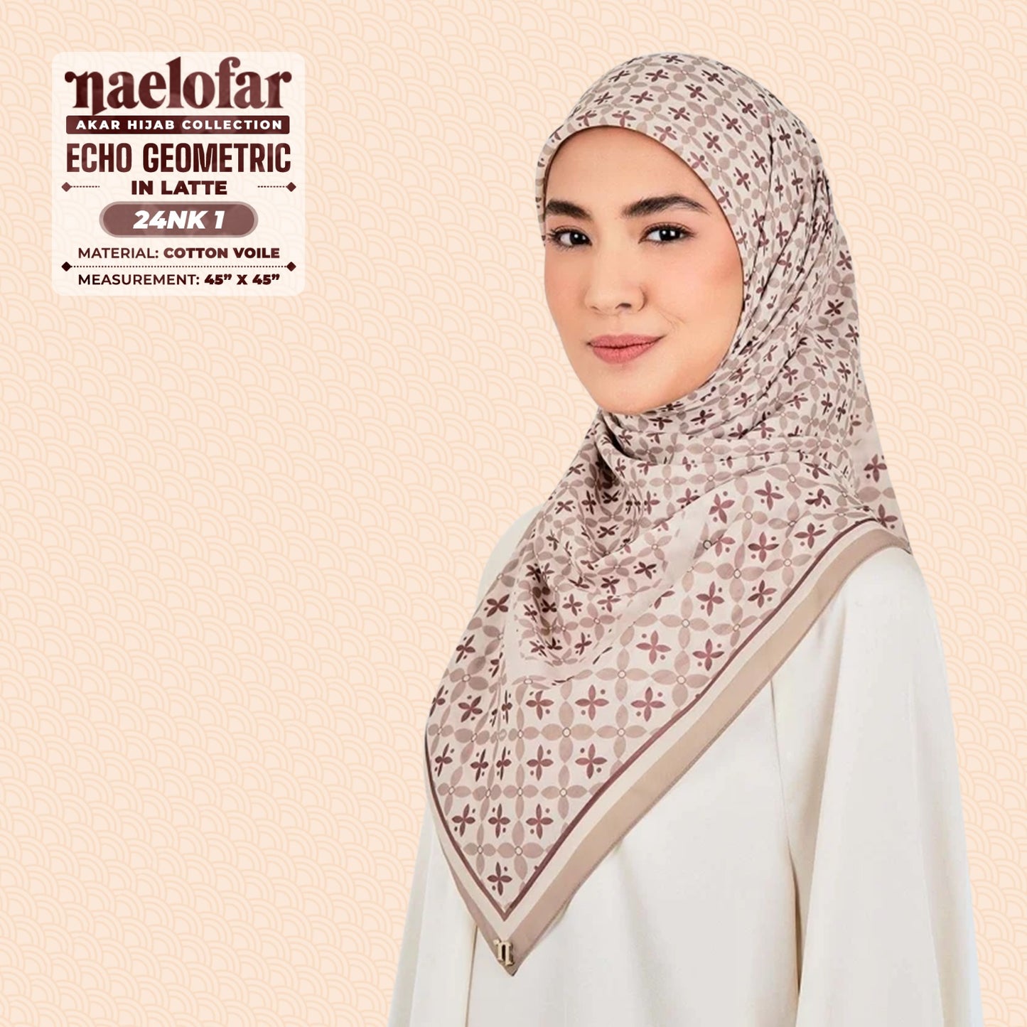 Naelofar Inspired Echo Geometric Printed Cotton Voile SQ (24NK)