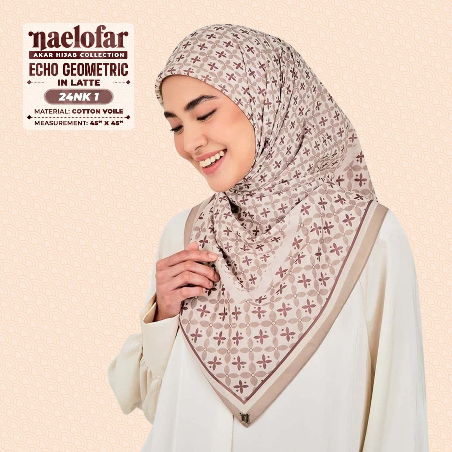 Naelofar Inspired Echo Geometric Printed Cotton Voile SQ (24NK)