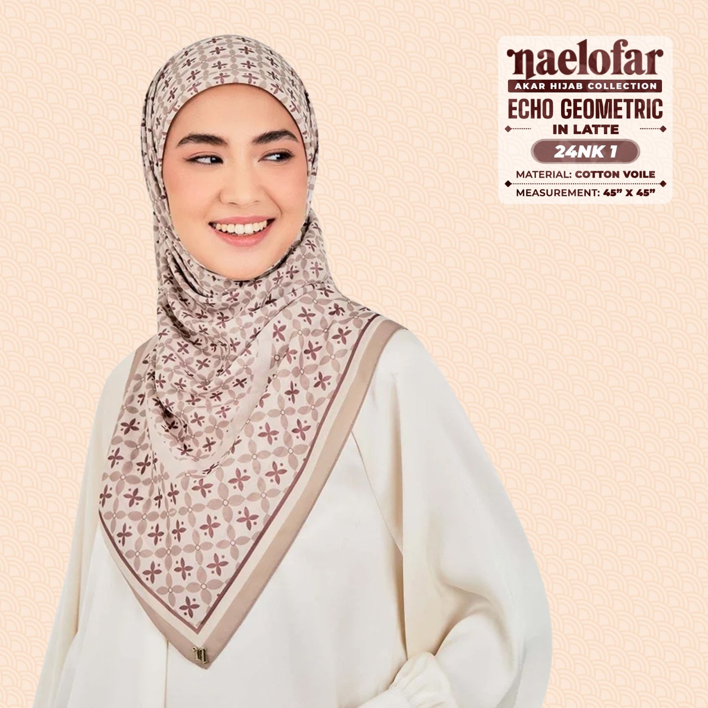 Naelofar Inspired Echo Geometric Printed Cotton Voile SQ (24NK)