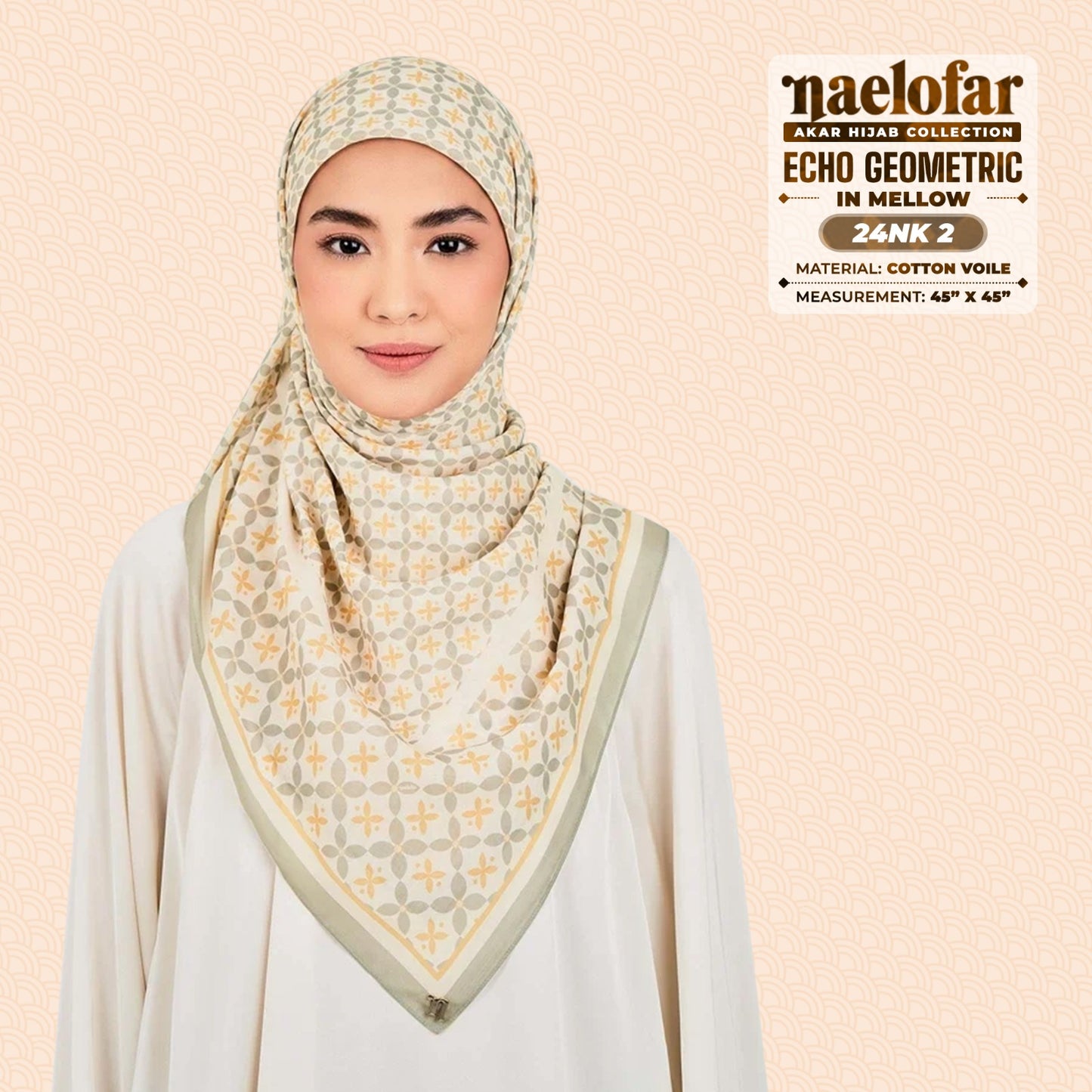 Naelofar Inspired Echo Geometric Printed Cotton Voile SQ (24NK)
