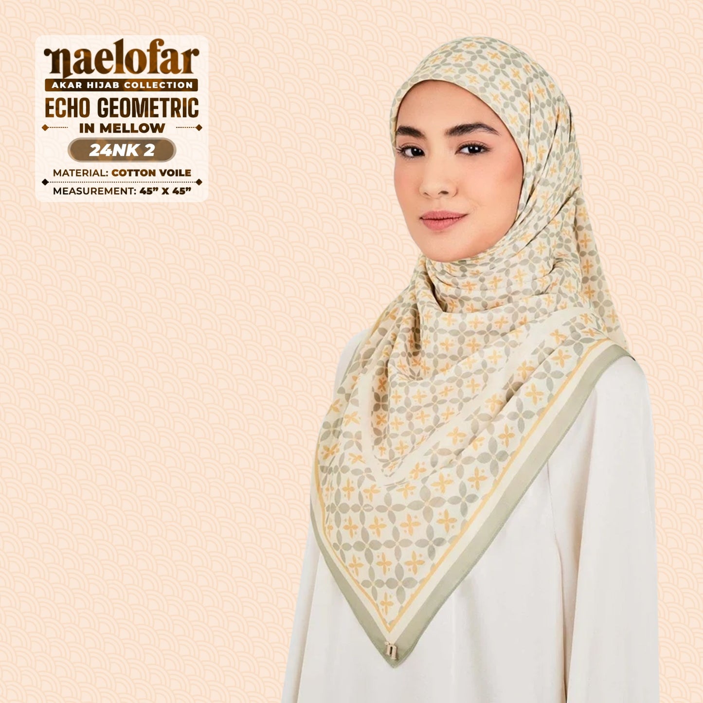 Naelofar Inspired Echo Geometric Printed Cotton Voile SQ (24NK)