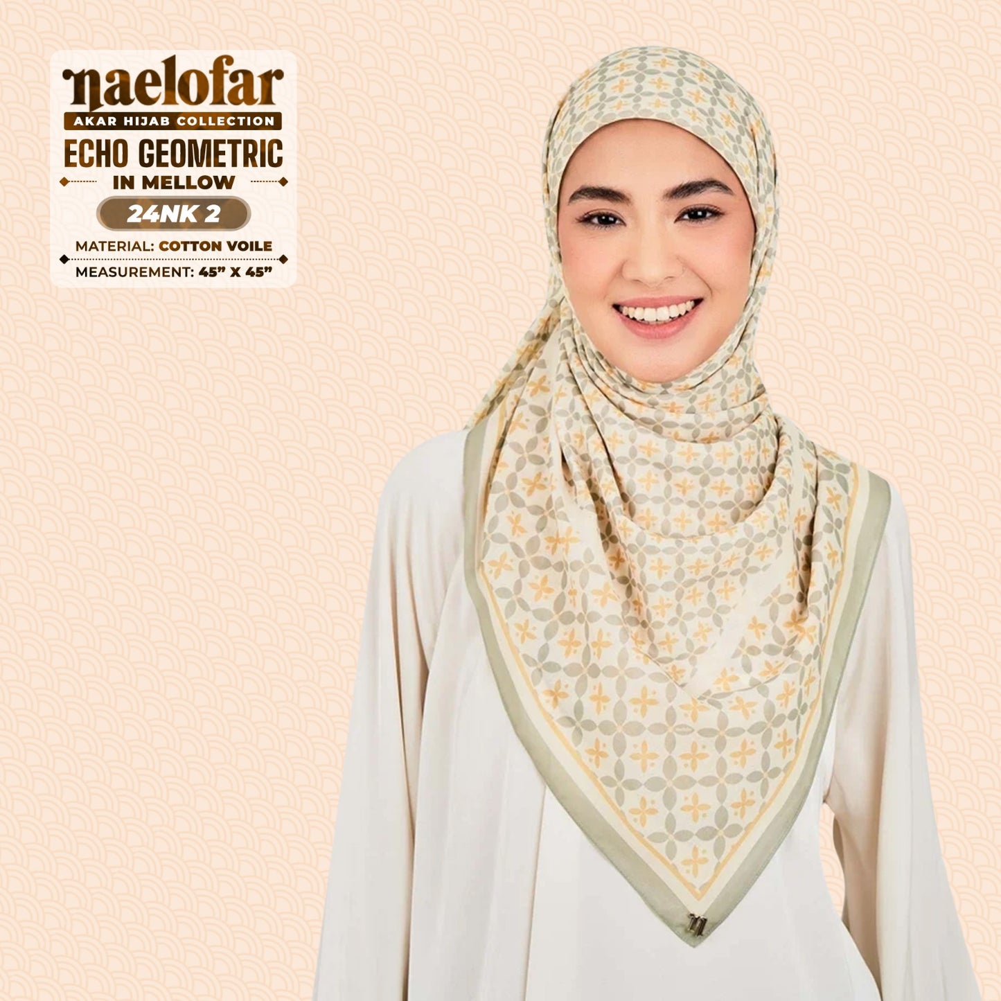 Naelofar Inspired Echo Geometric Printed Cotton Voile SQ (24NK)