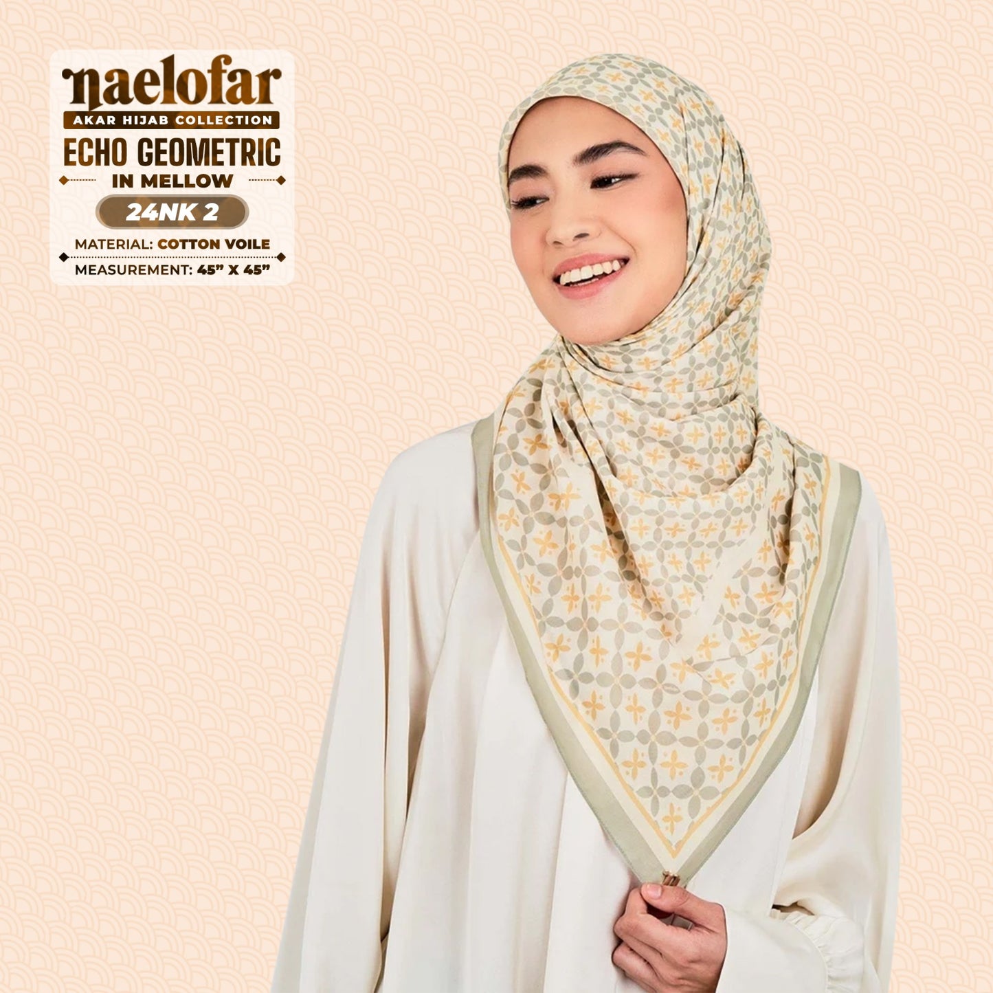 Naelofar Inspired Echo Geometric Printed Cotton Voile SQ (24NK)