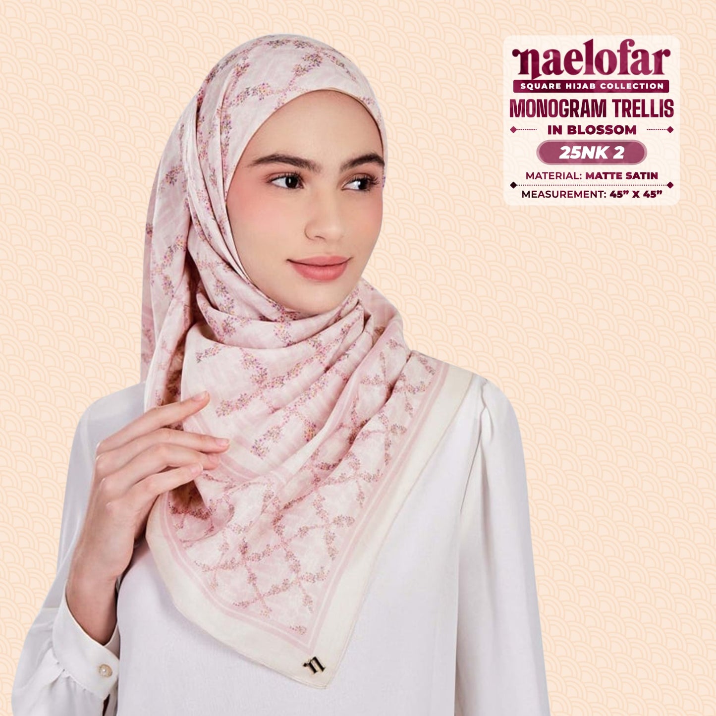 Naelofar Hijab Inspired Monogram Trellis Square Collection (25NK)