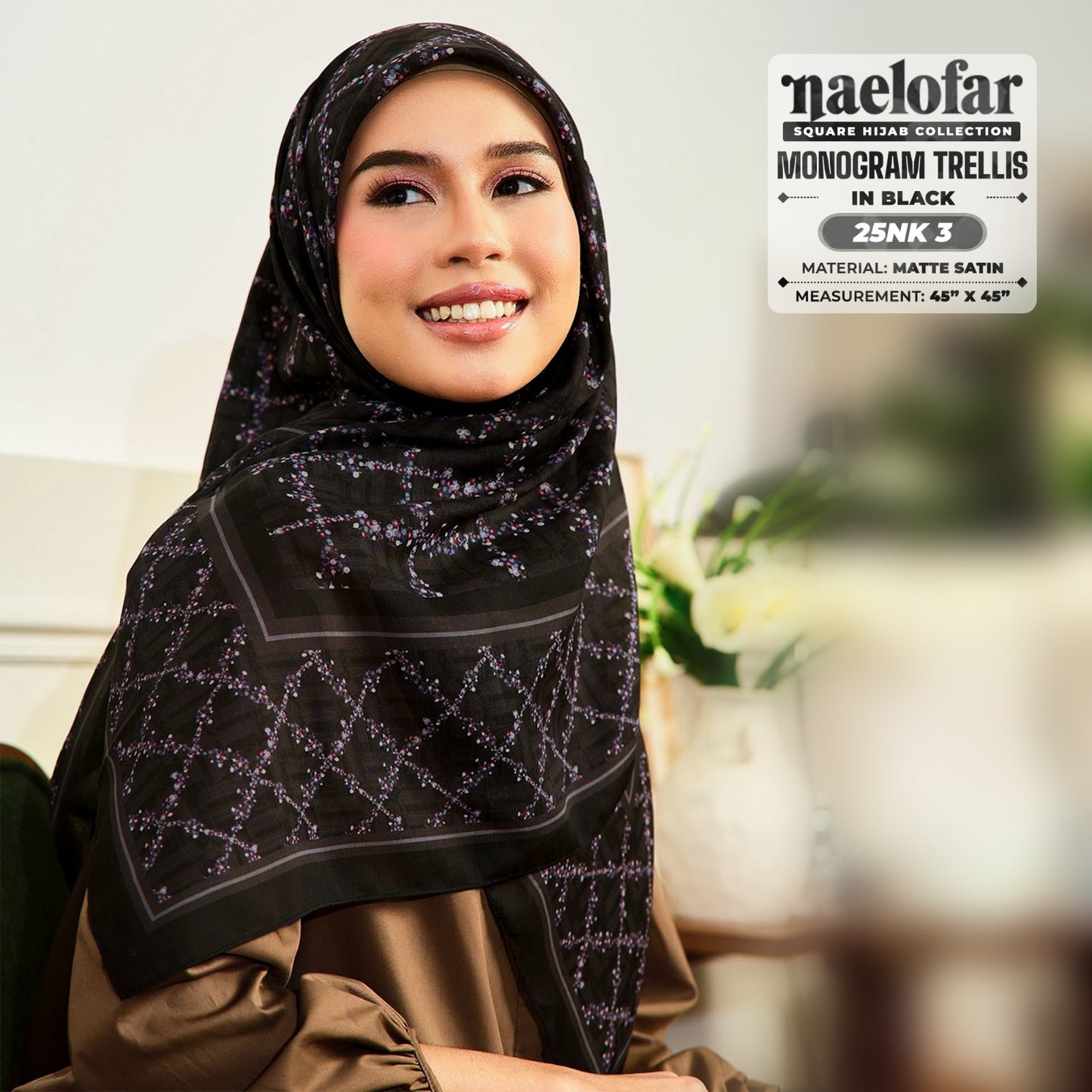 Naelofar Hijab Inspired Monogram Trellis Square Collection (25NK)