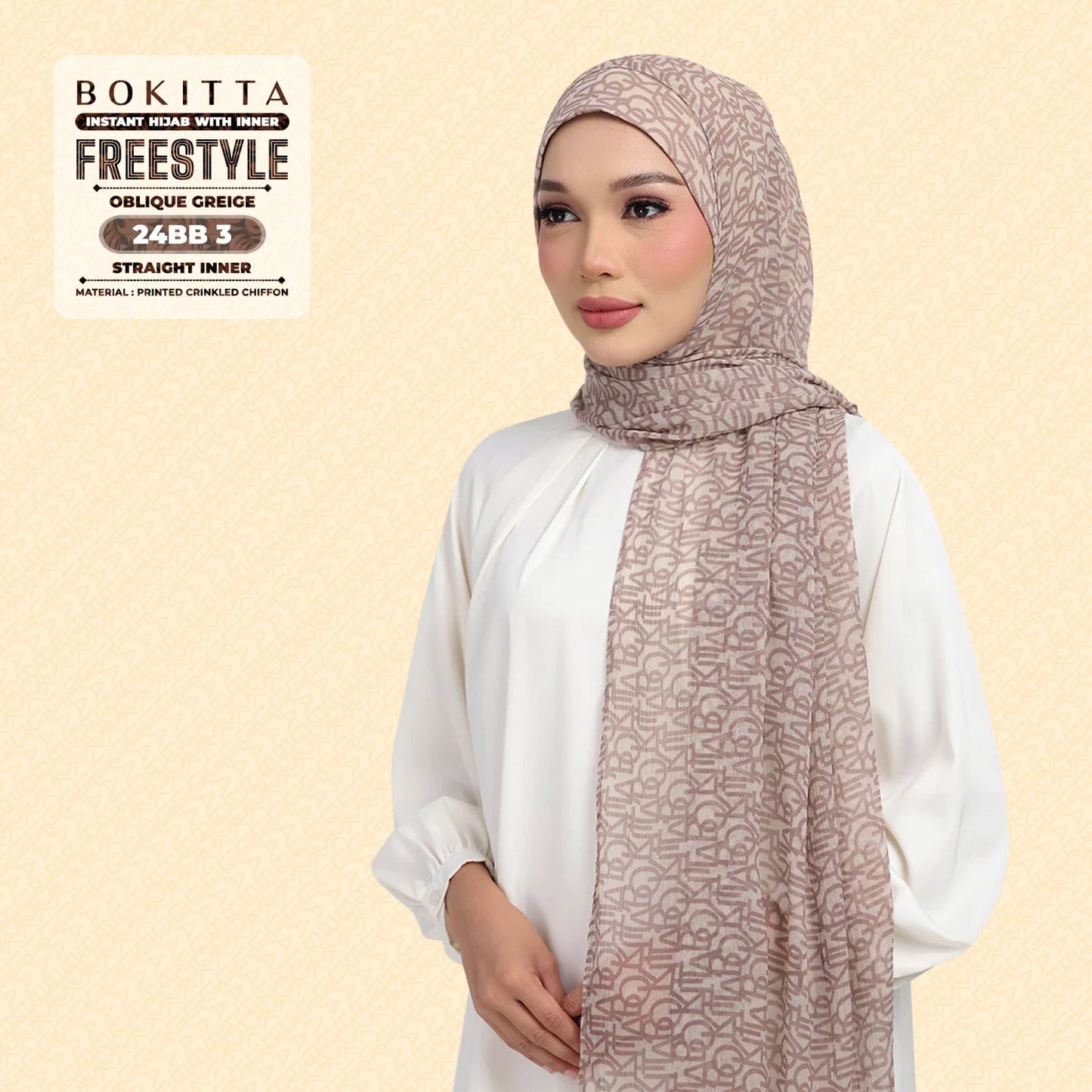 Bokitta Hijab Inspired Oblique Griege Collection - Free Box