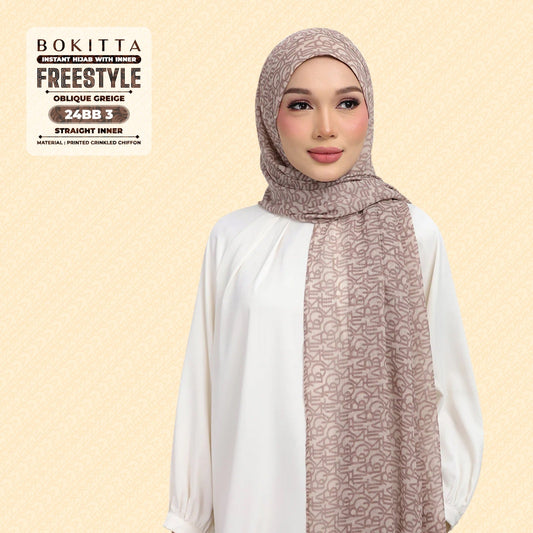 Bokitta Hijab Inspired Oblique Griege Collection - Free Box