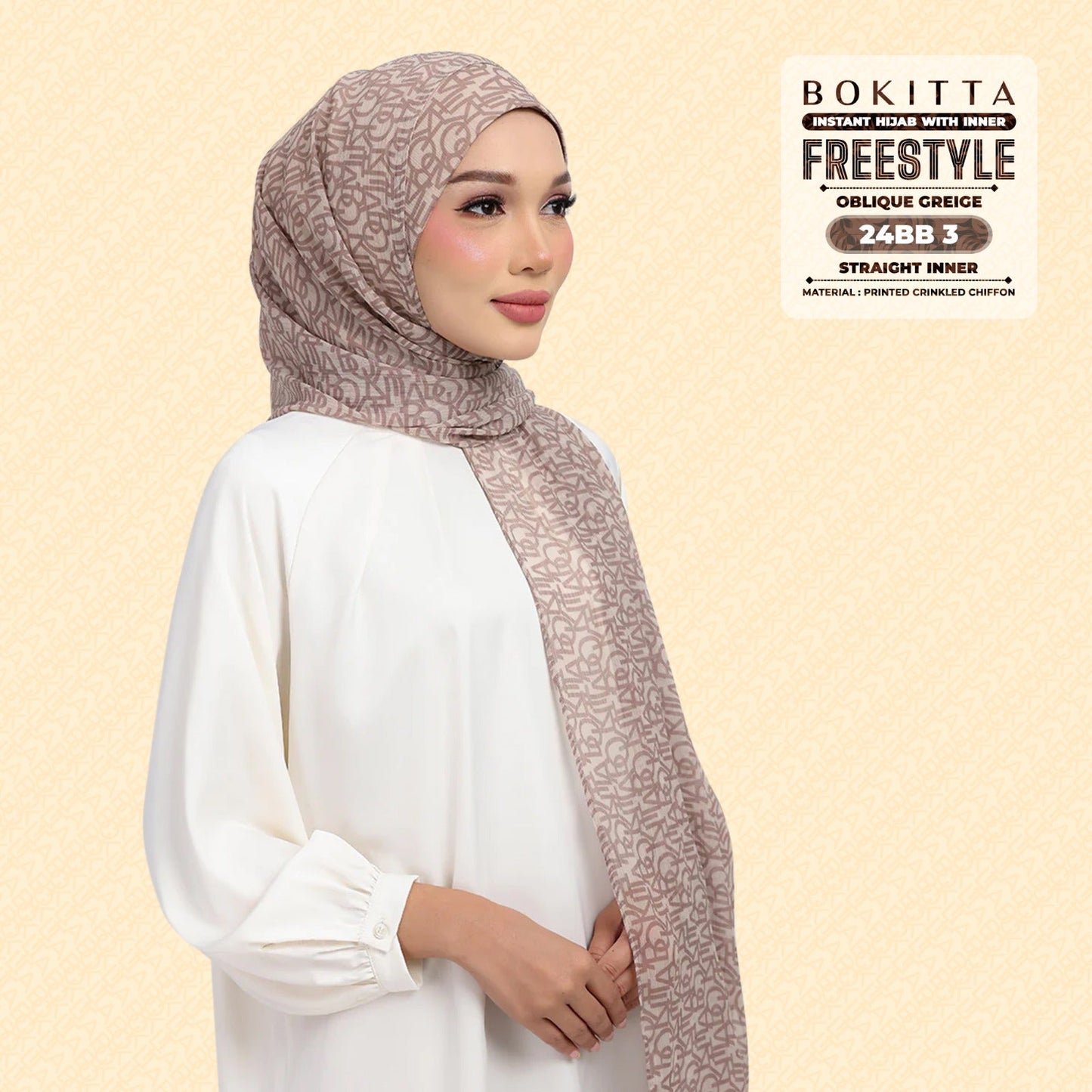 Bokitta Hijab Inspired Oblique Griege Collection - Free Box
