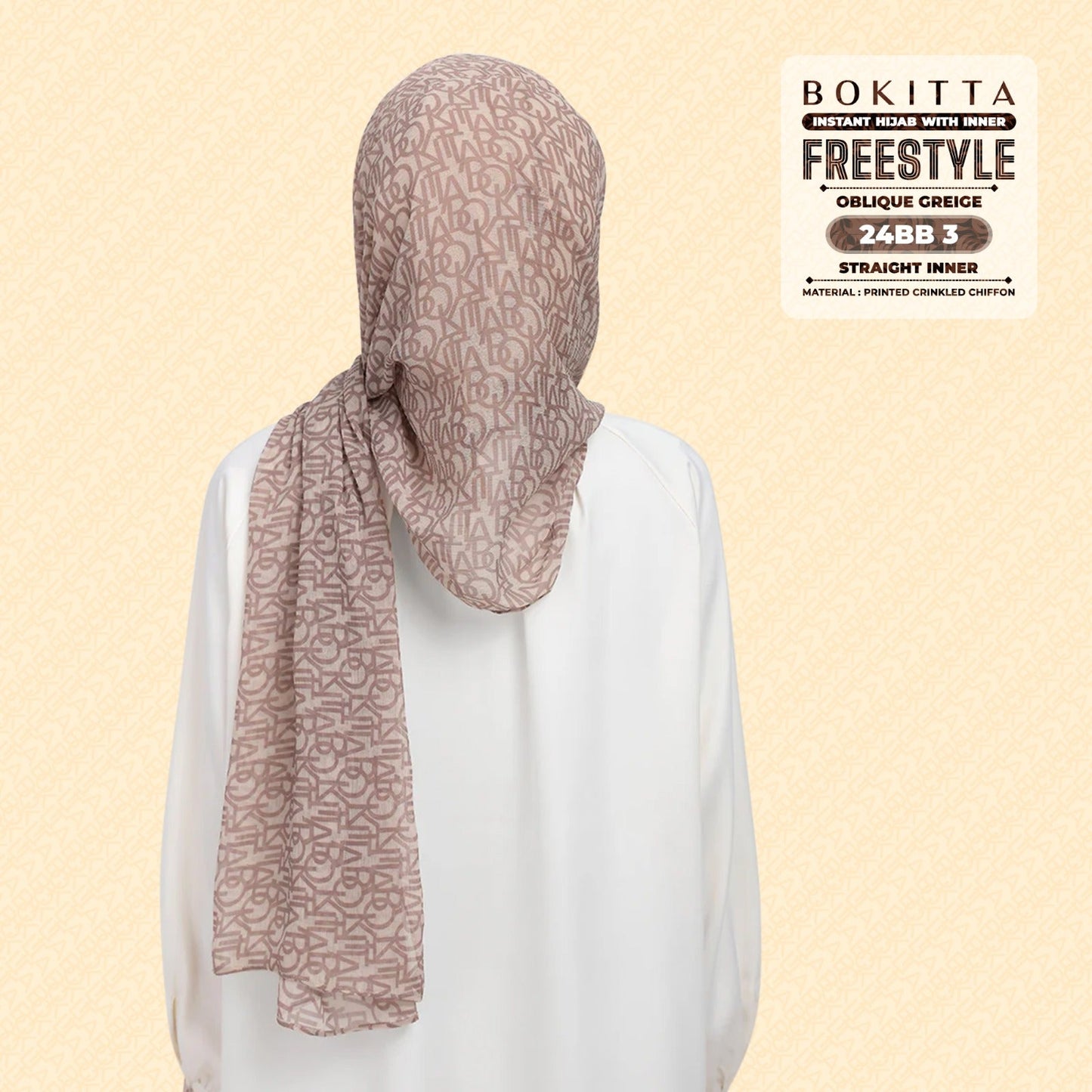 Bokitta Hijab Inspired Oblique Griege Collection - Free Box