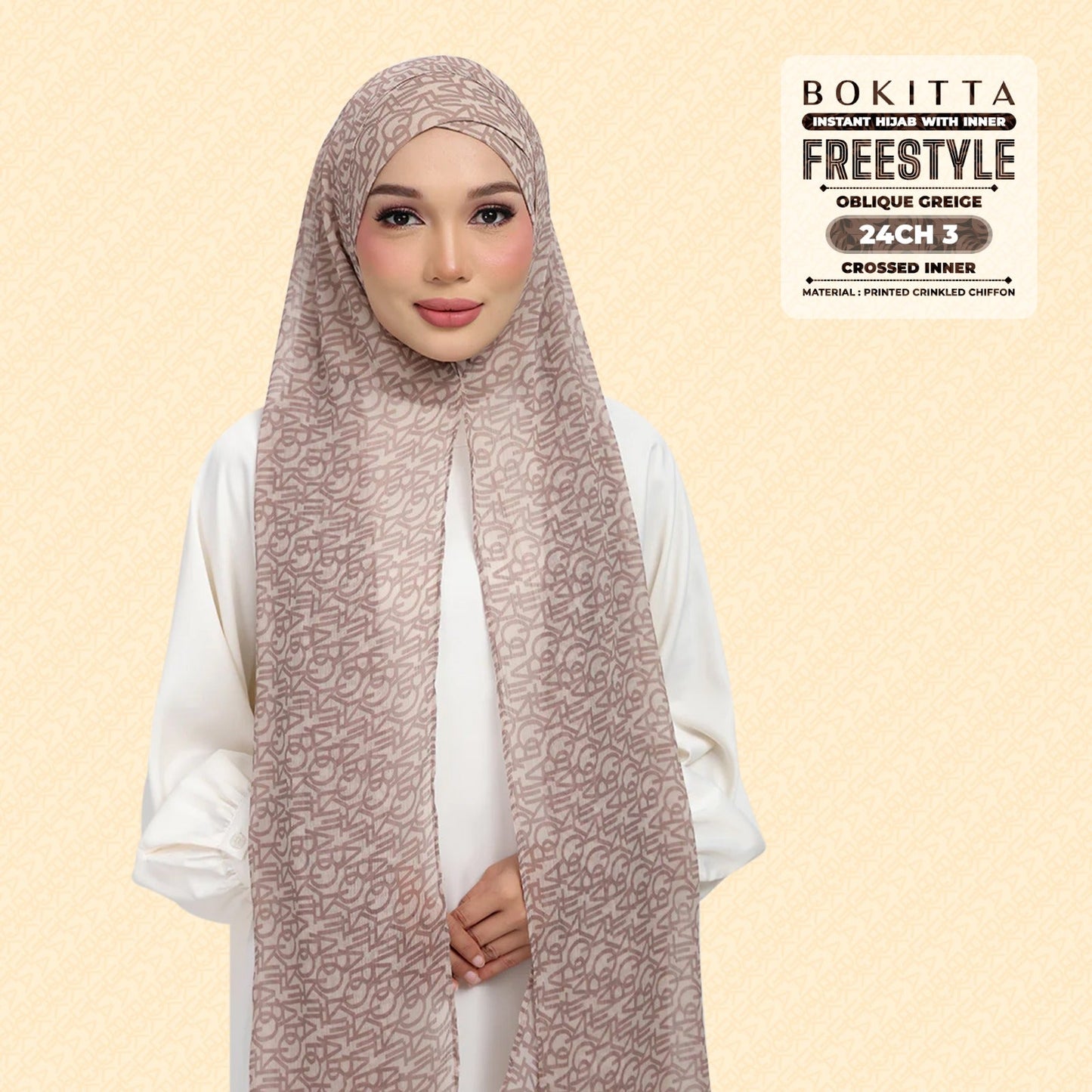 Bokitta Hijab Inspired Oblique Griege Collection - Free Box