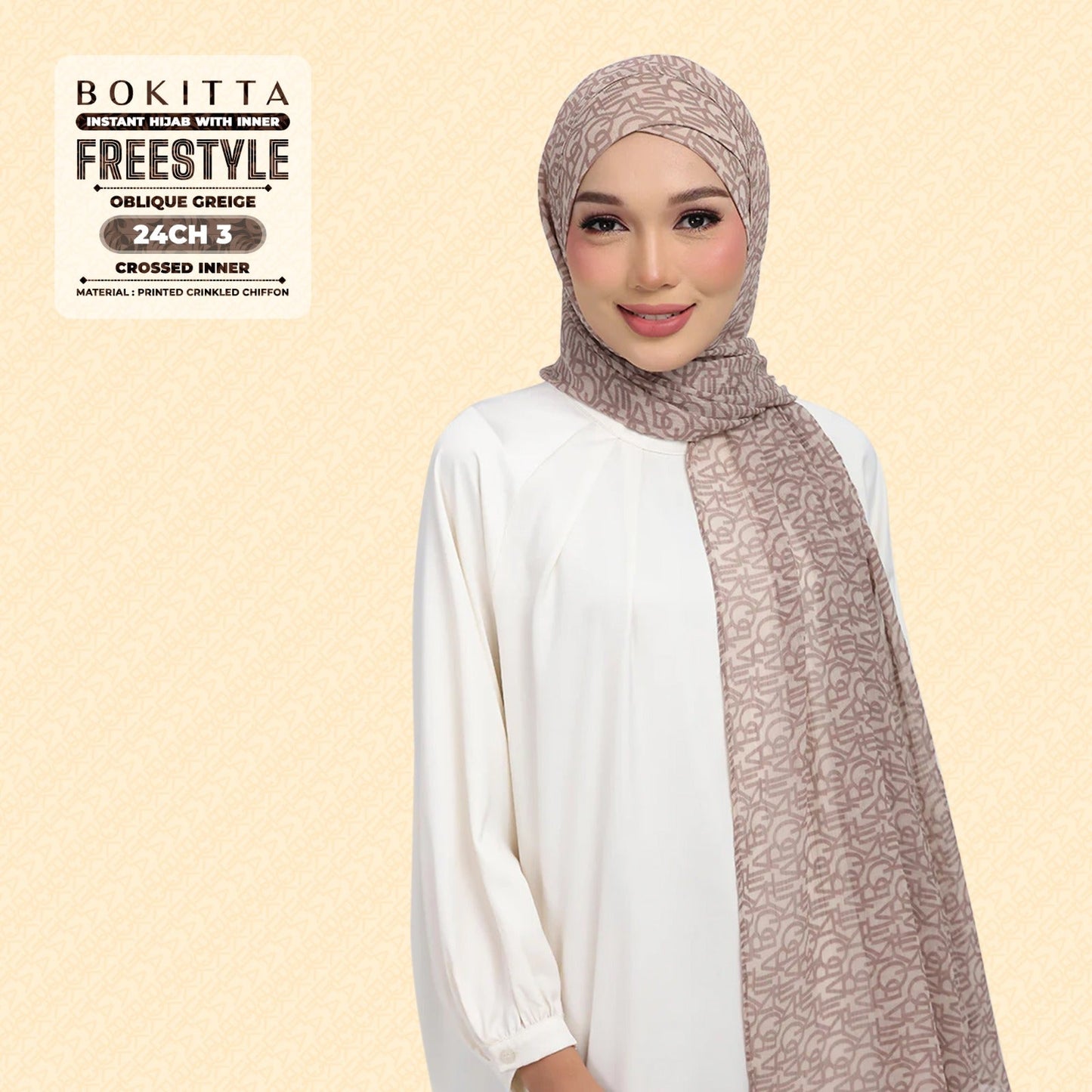 Bokitta Hijab Inspired Oblique Griege Collection - Free Box