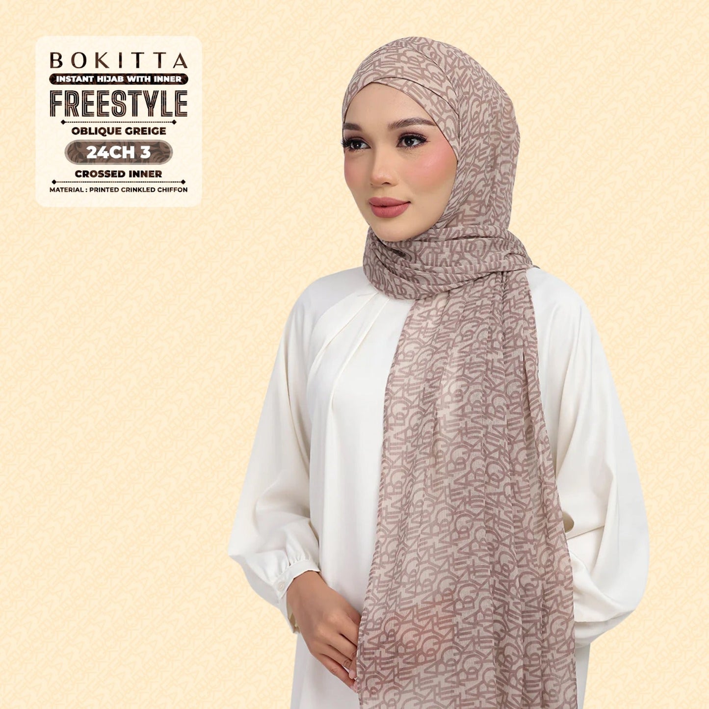 Bokitta Hijab Inspired Oblique Griege Collection - Free Box