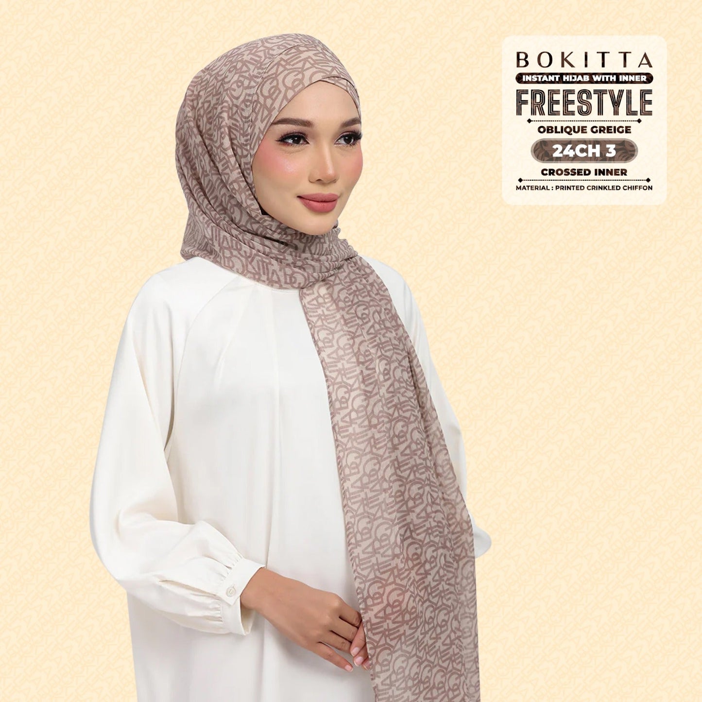 Bokitta Hijab Inspired Oblique Griege Collection - Free Box