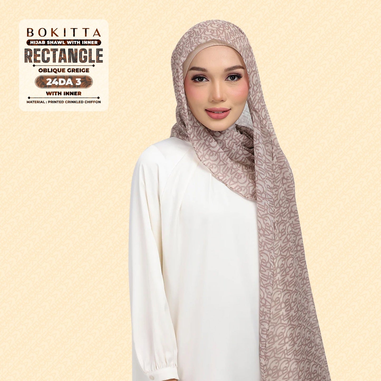 Bokitta Hijab Inspired Oblique Griege Collection - Free Box