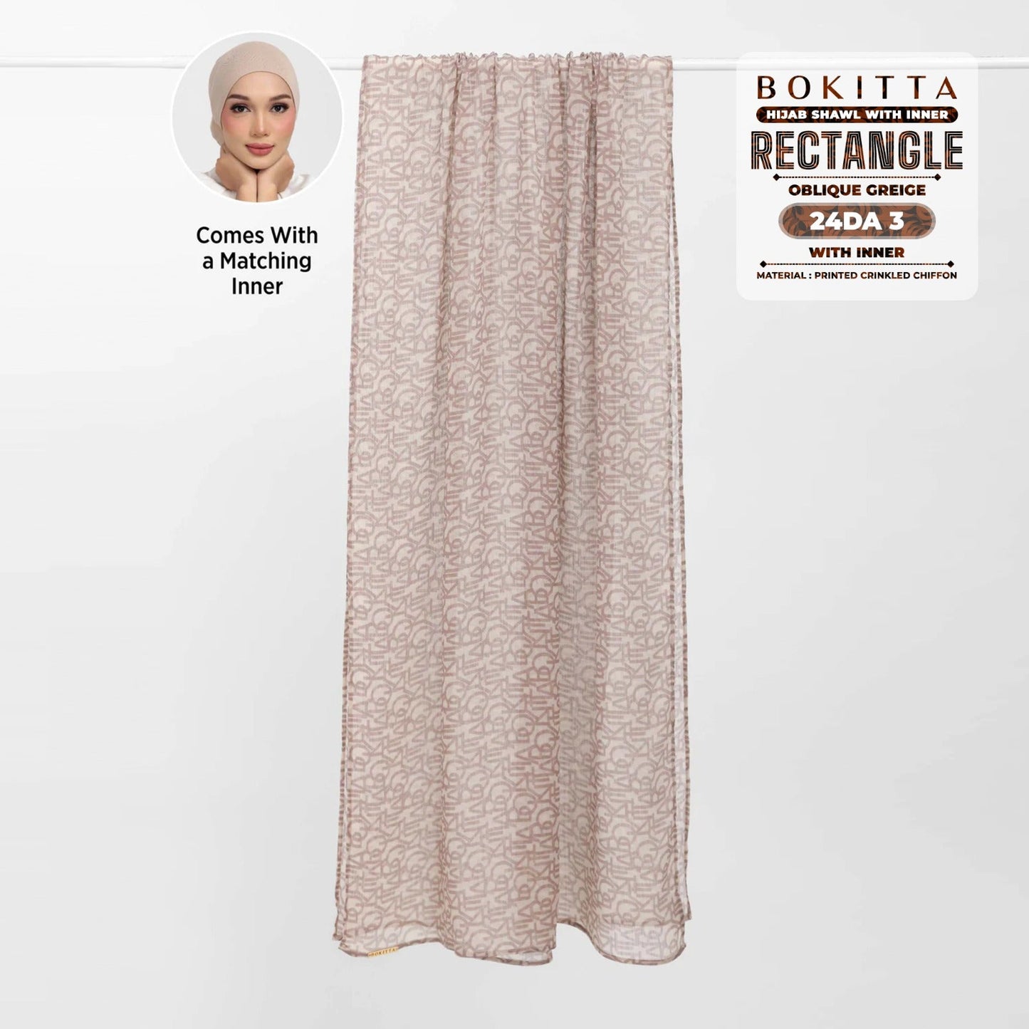 Bokitta Hijab Inspired Oblique Griege Collection - Free Box